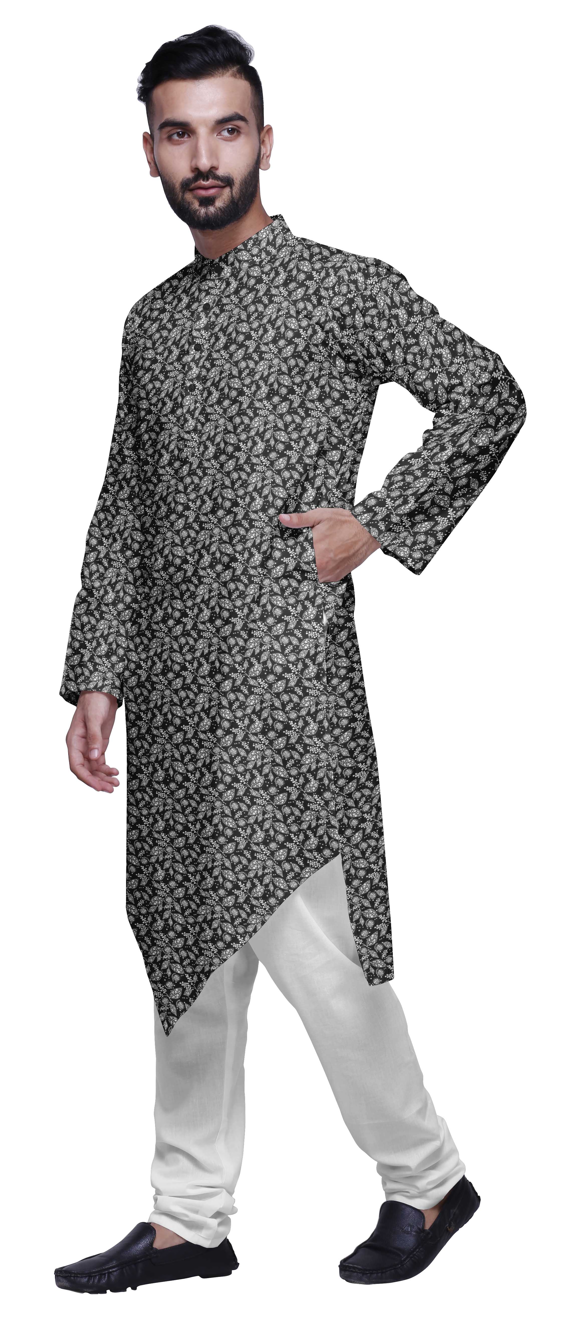 Atasi Indian Mandarin Collar Mens Kurta Printed Button Down Kurtas9pN