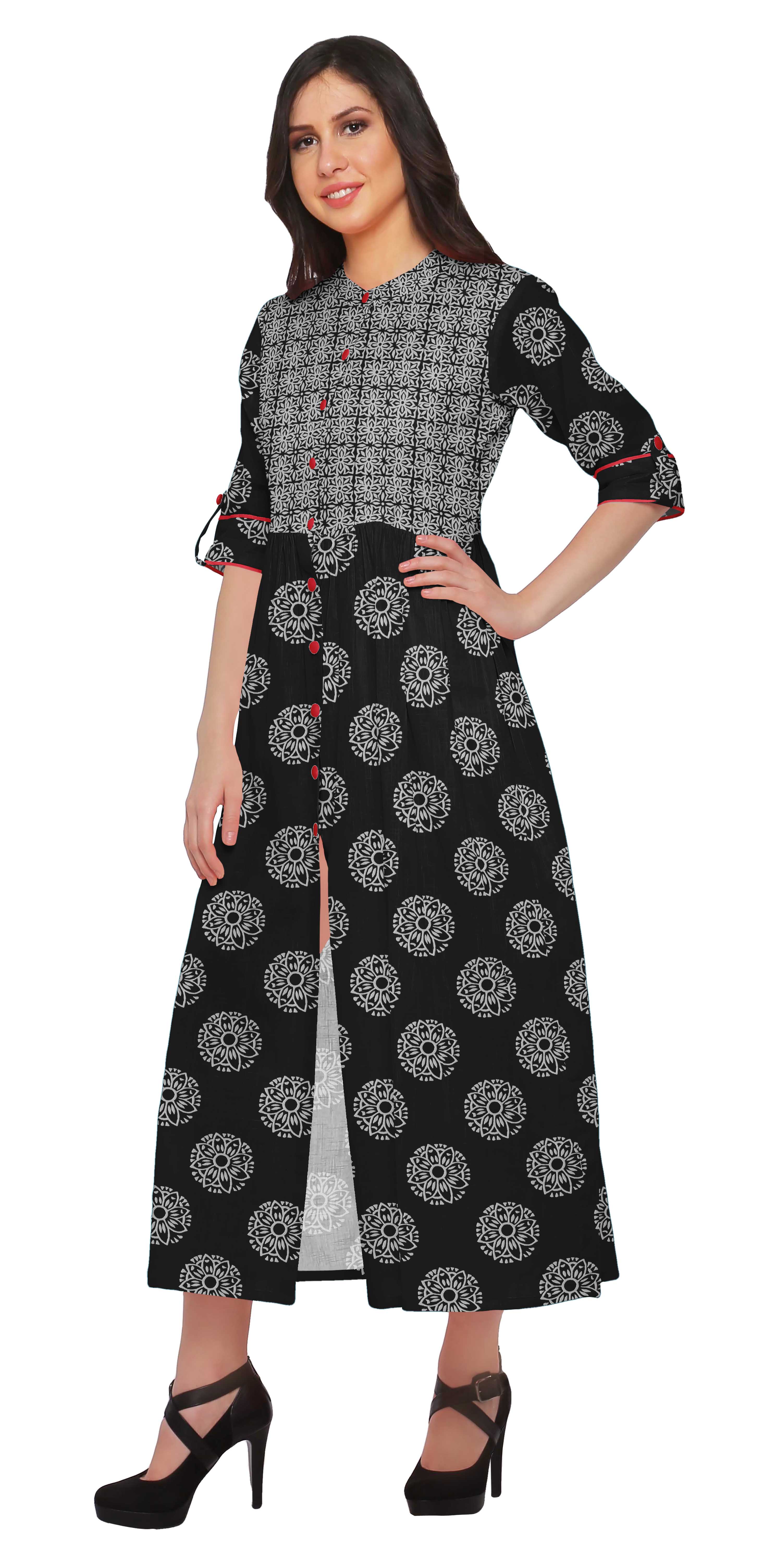 Printed Kurta Summer Wear Ladies Kurti Front Slit Tunic Tops Bp 1113b1 Ebay 5395