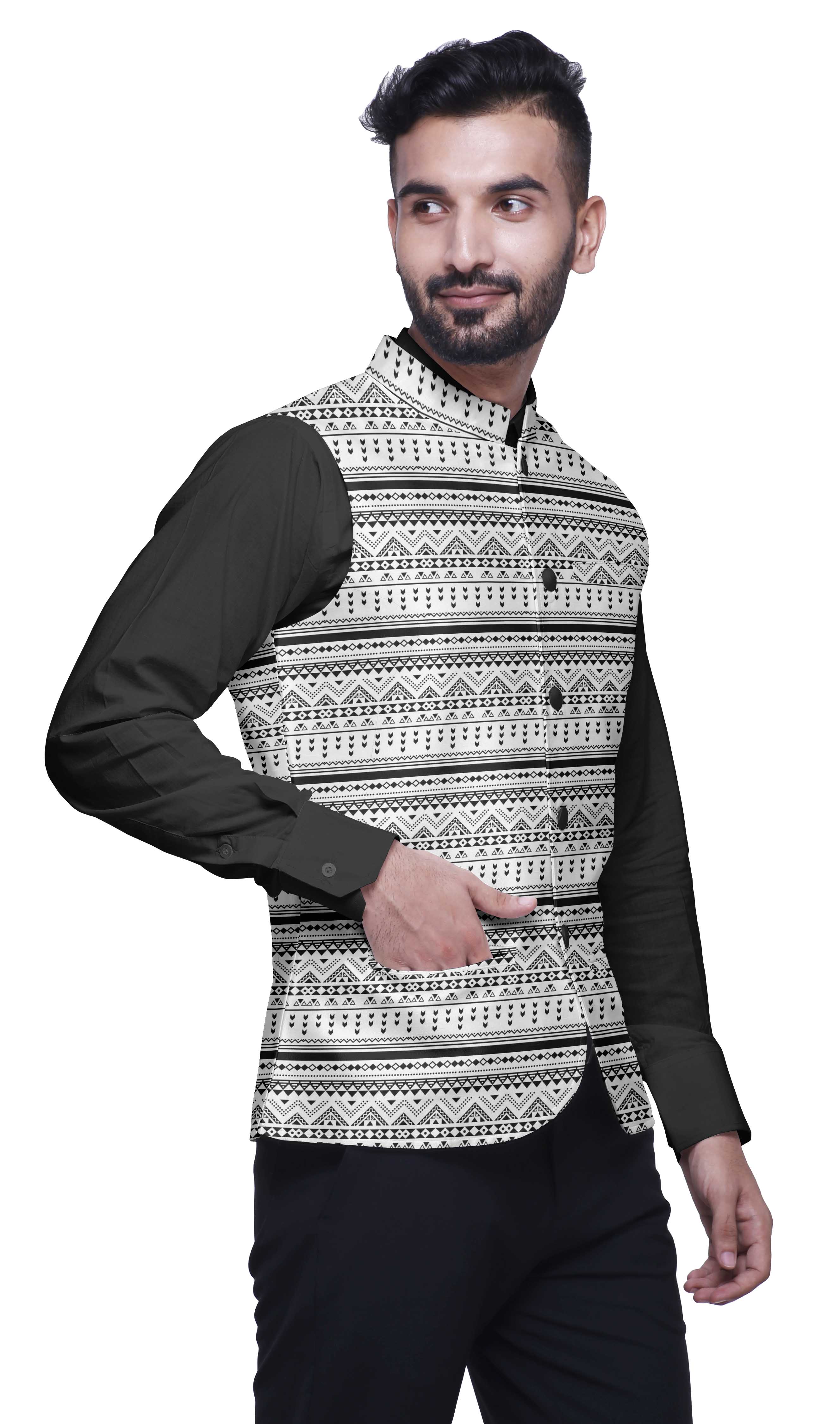 Atasi Men Party Wear Jacket Print Casual Elegant Cotton Flex