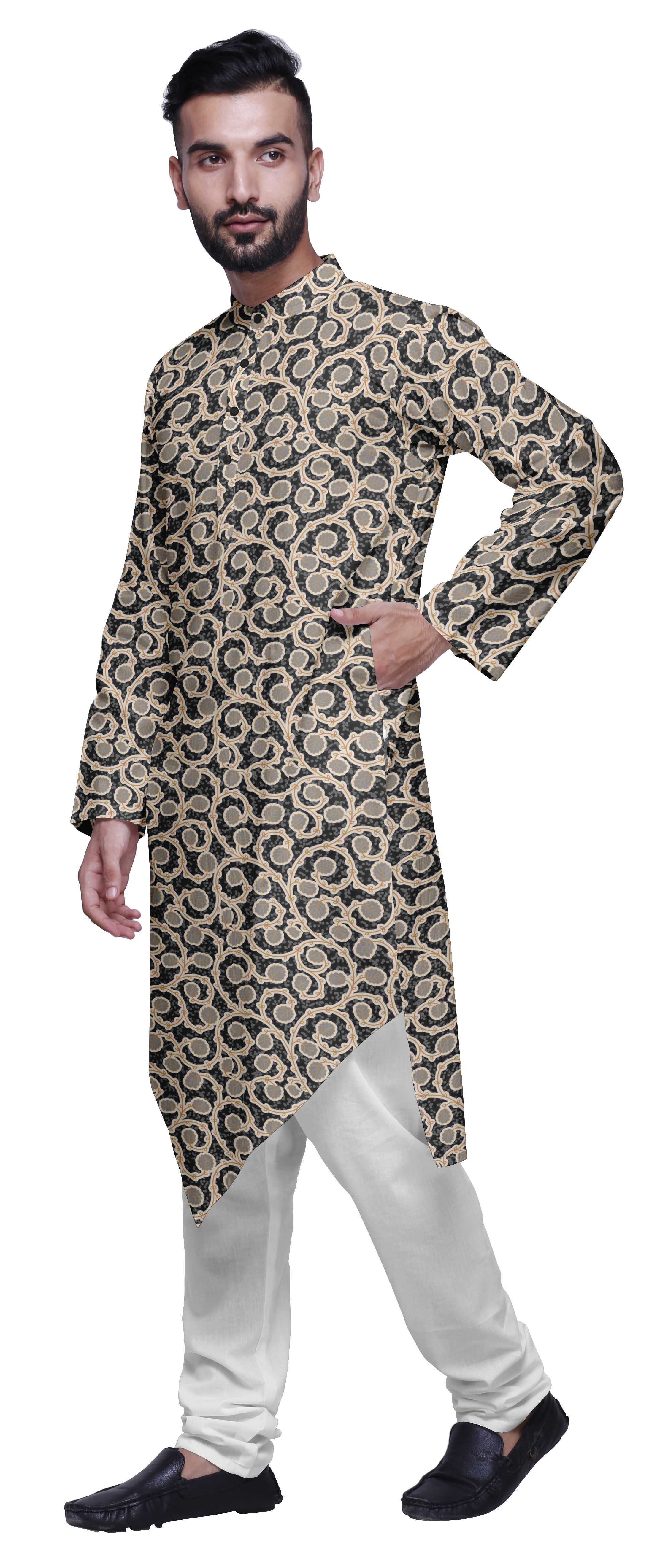 Atasi Indian Mandarin Collar Mens Kurta Printed Button Down Kurtas9pN