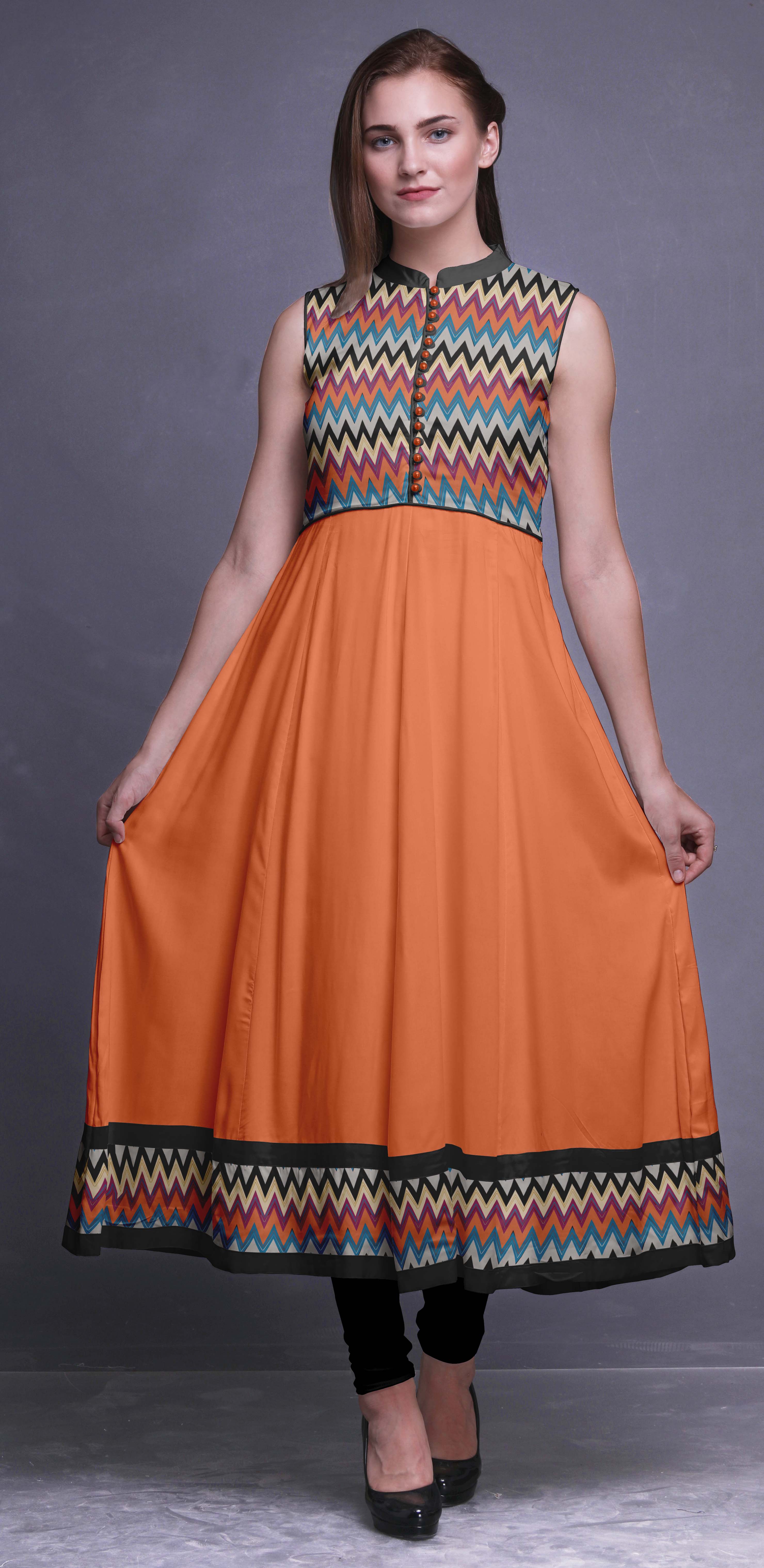 Bimba Anarkali Dress Mandarin Collar Sleeveless Kurtis for