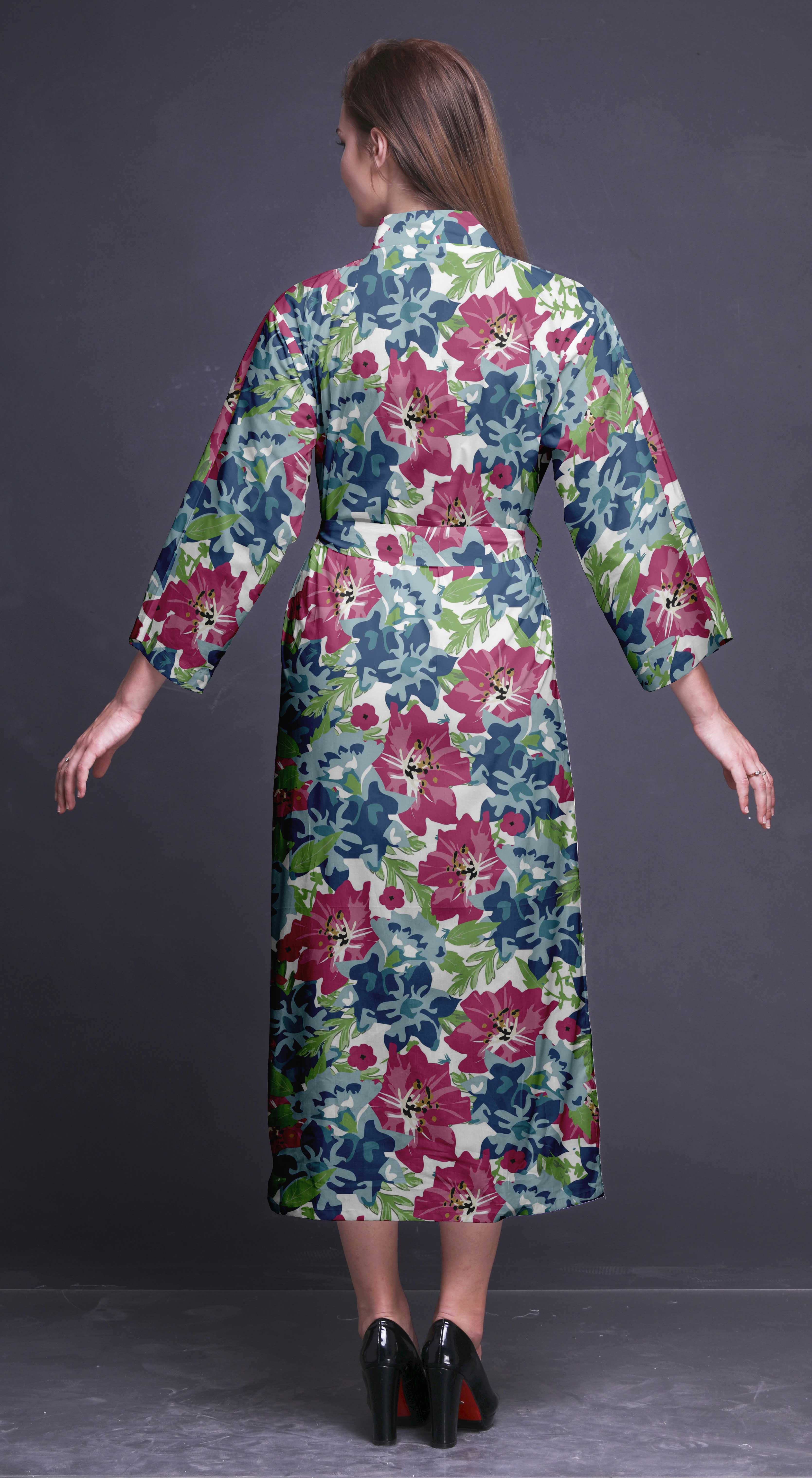 Bimba Long Print Kimono Robes For Women Bridesmaid Robes Cotton