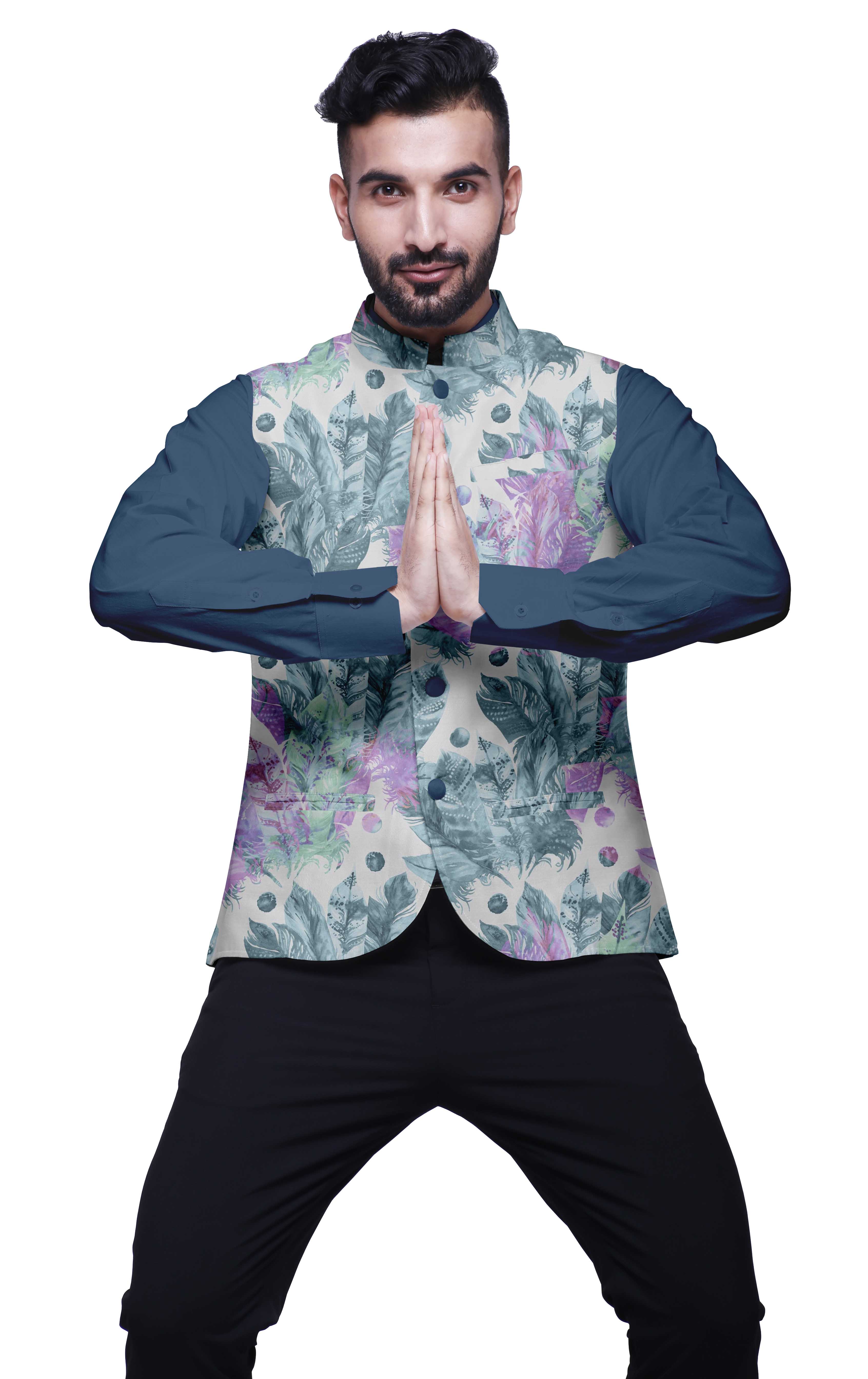 Atasi Dupion Silk Party Wear Jacket For Men Print Casual Elegant