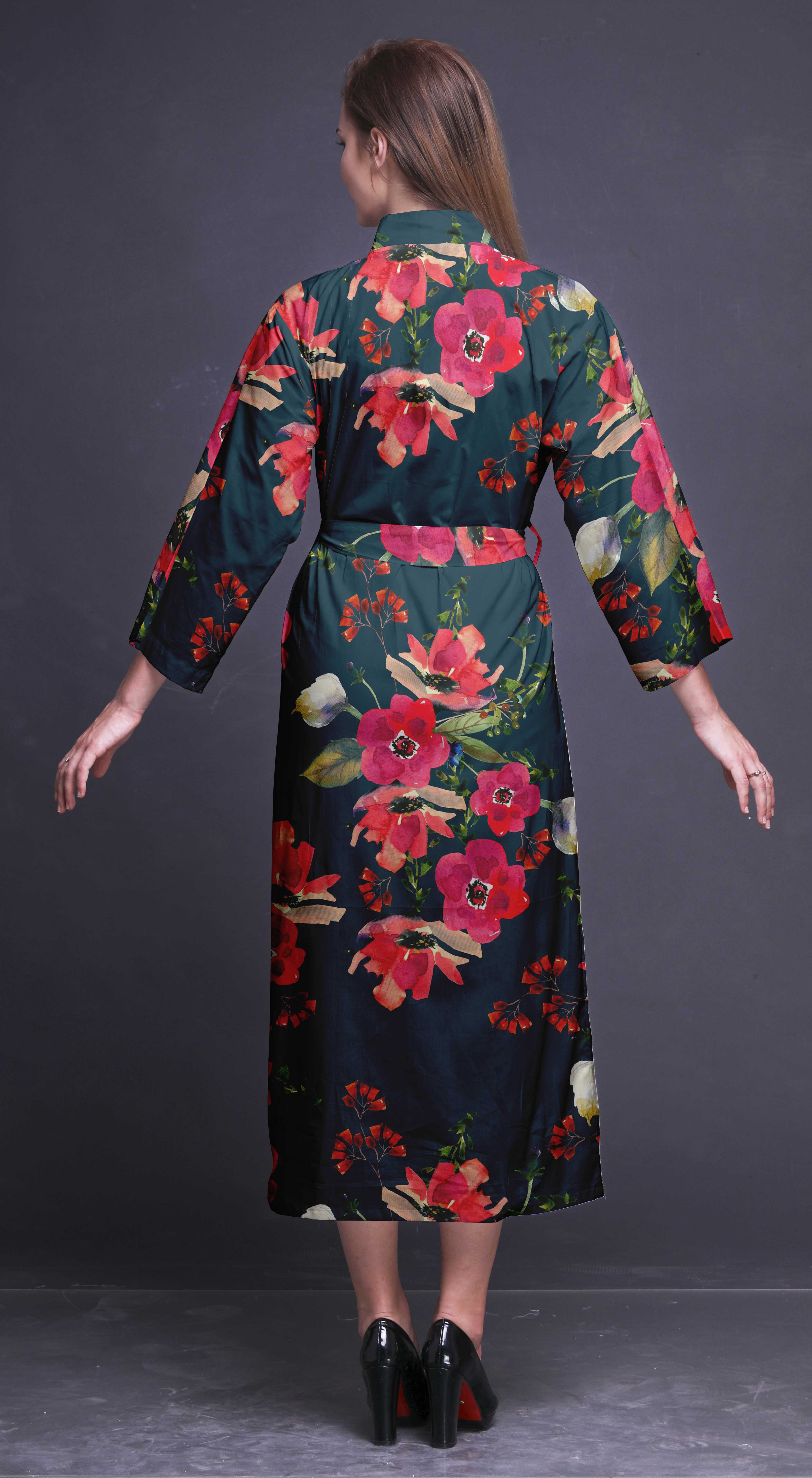 Bimba Long Print Kimono Robes For Women Bridesmaid Robes Cotton