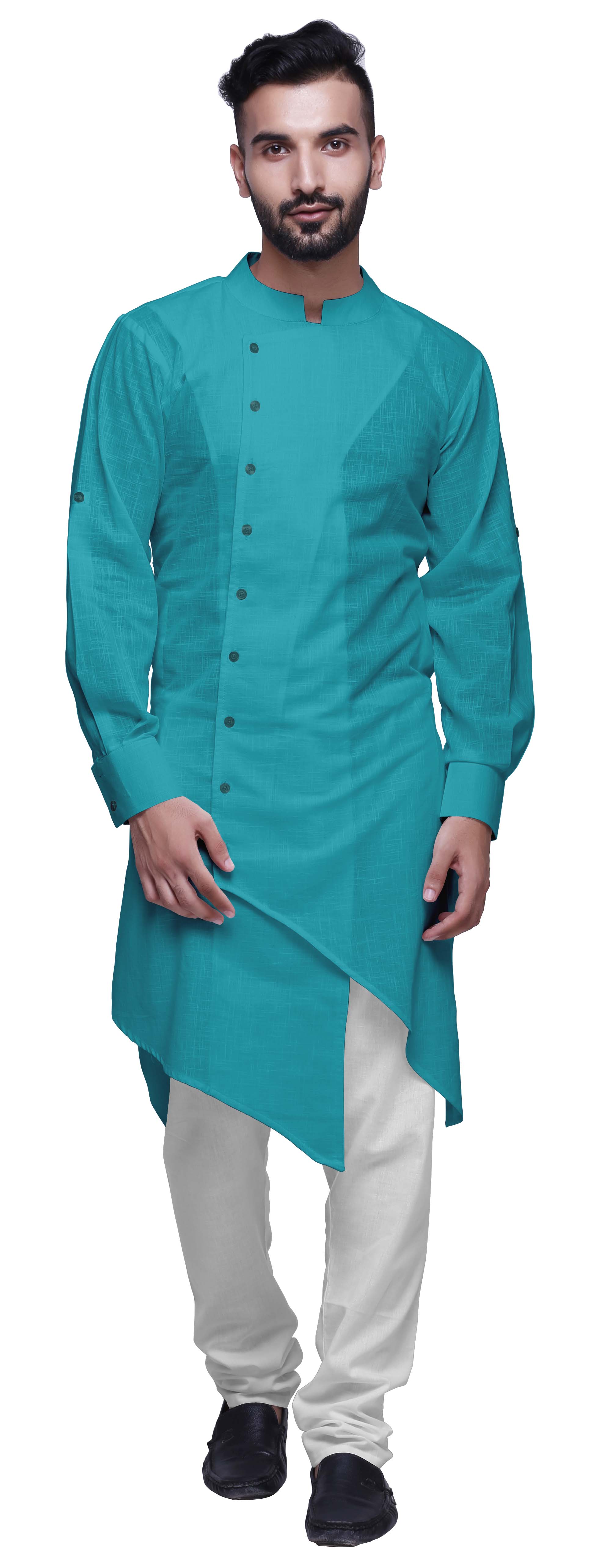 Atasi Solid Designer Long Kurta Shirt Asymmetric Cut Full Sleeve Kurta for Men
