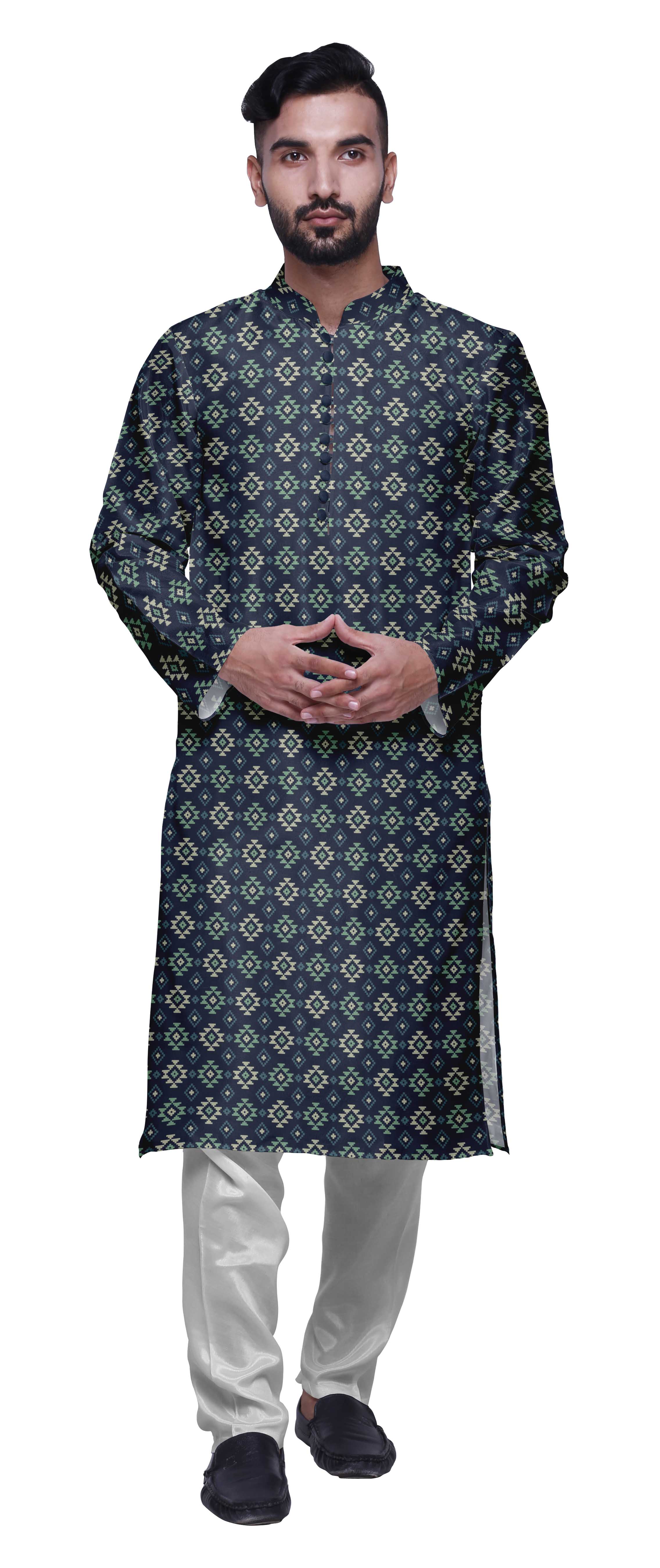 Atasi Printed Long Kurta For Men With White Churidar Pyjama Set ZSb  eBay