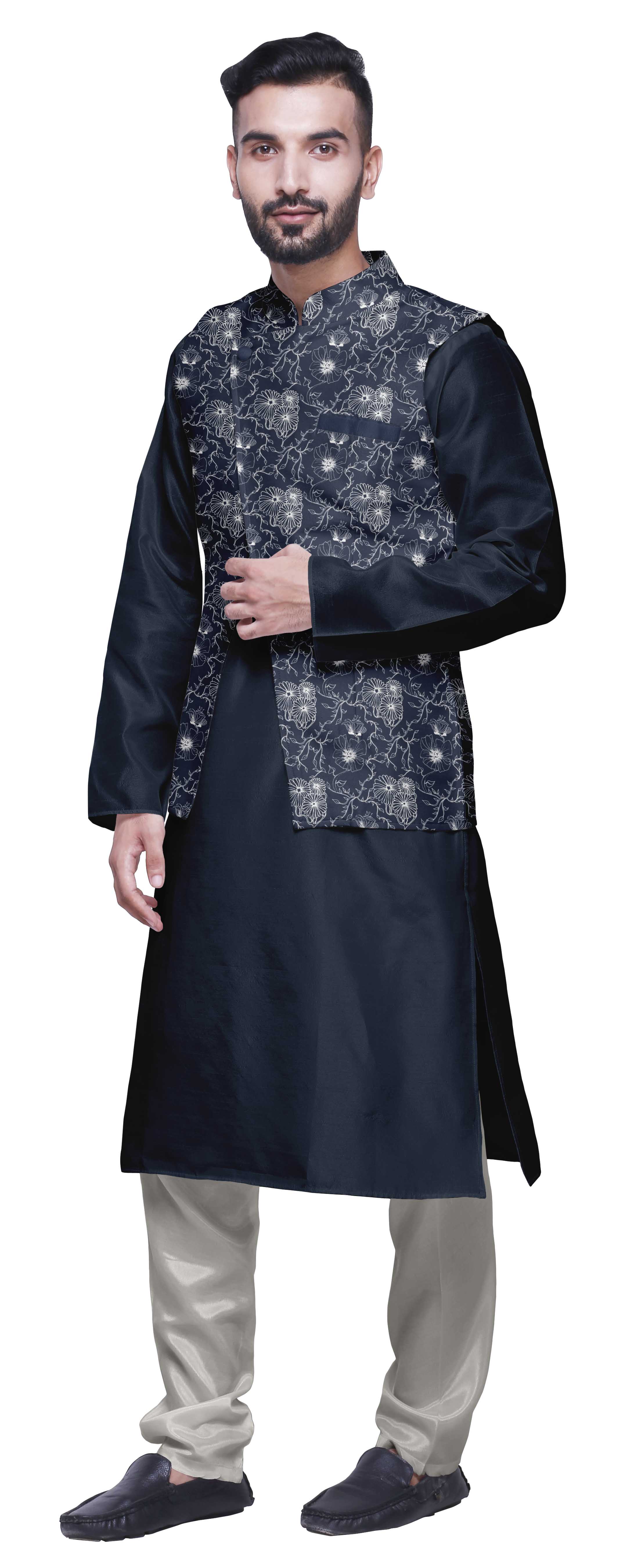 Atasi Indian Mens Kurta Churidar Pajama Jacket Set Solid Ethnic Arc Ebay