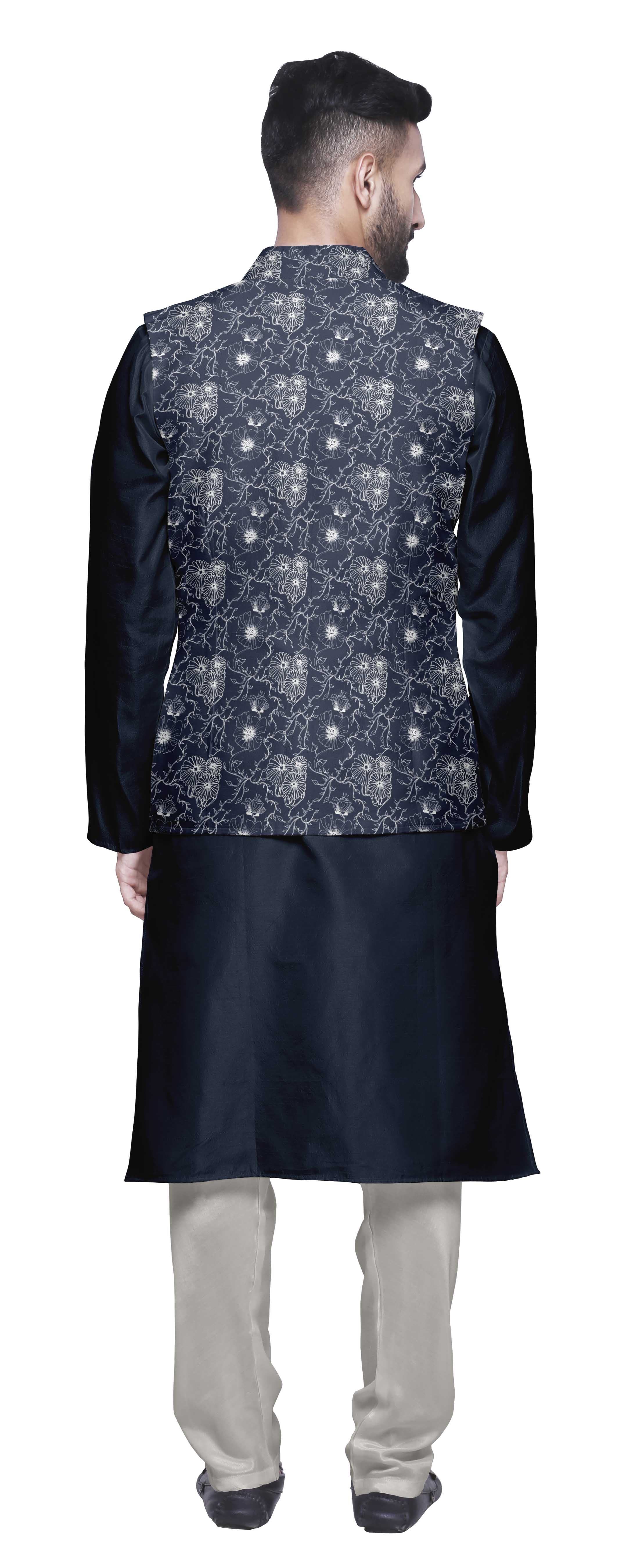 Buy Men's Teal Blue Art Silk Solid Kurta Pajama Jacket Set Online -  Karmaplace
