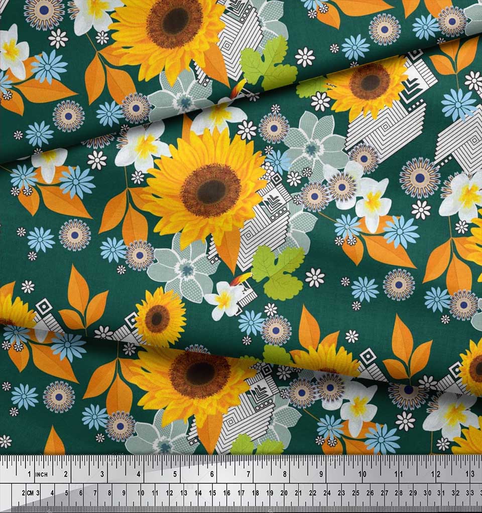 Soimoi Fabric Sunflower Floral Decor Fabric Printed Meter-FL-1478C 