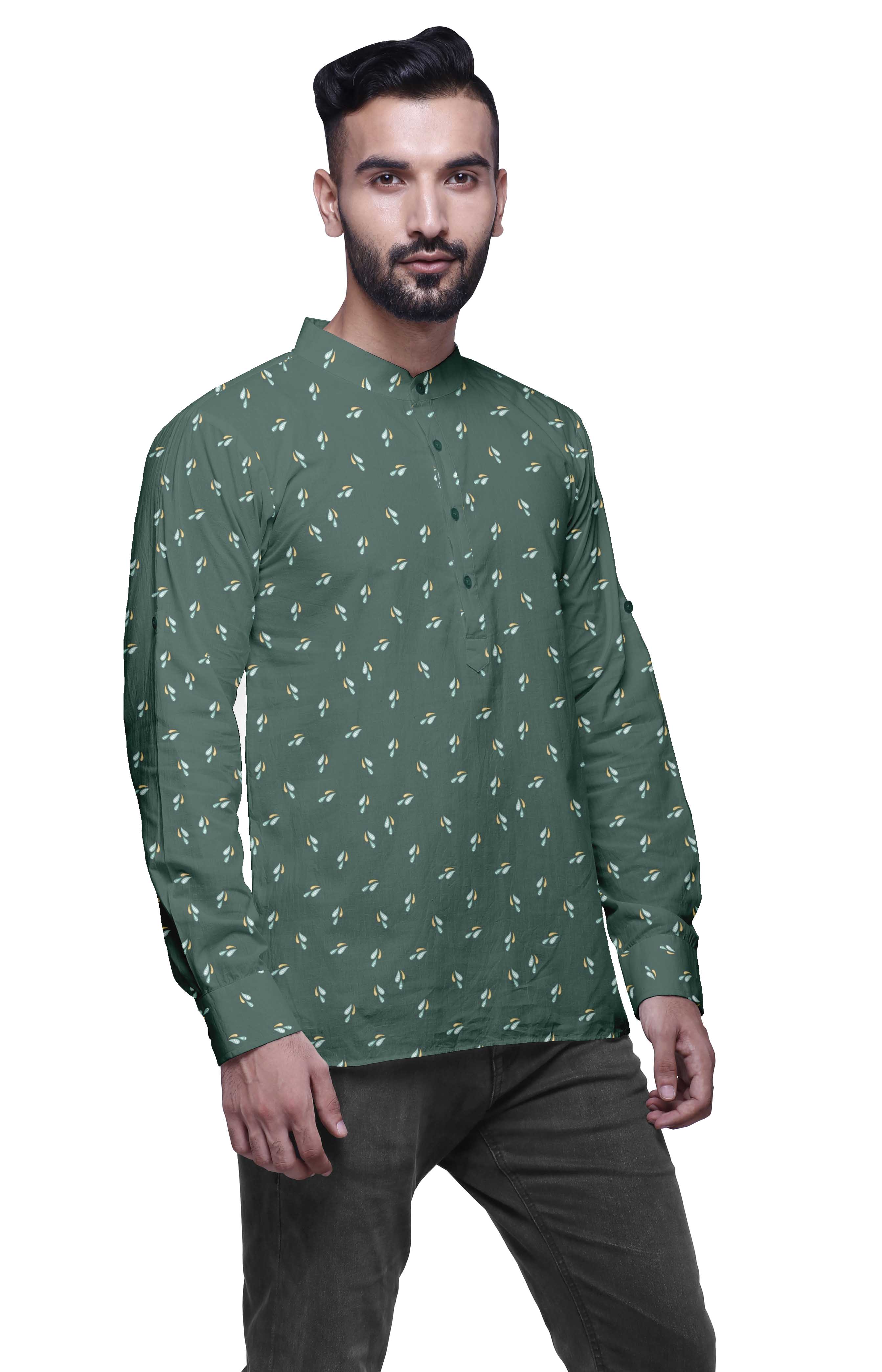 Atasi Indian Short Kurta For Men Chinese Collar Casual Cotton