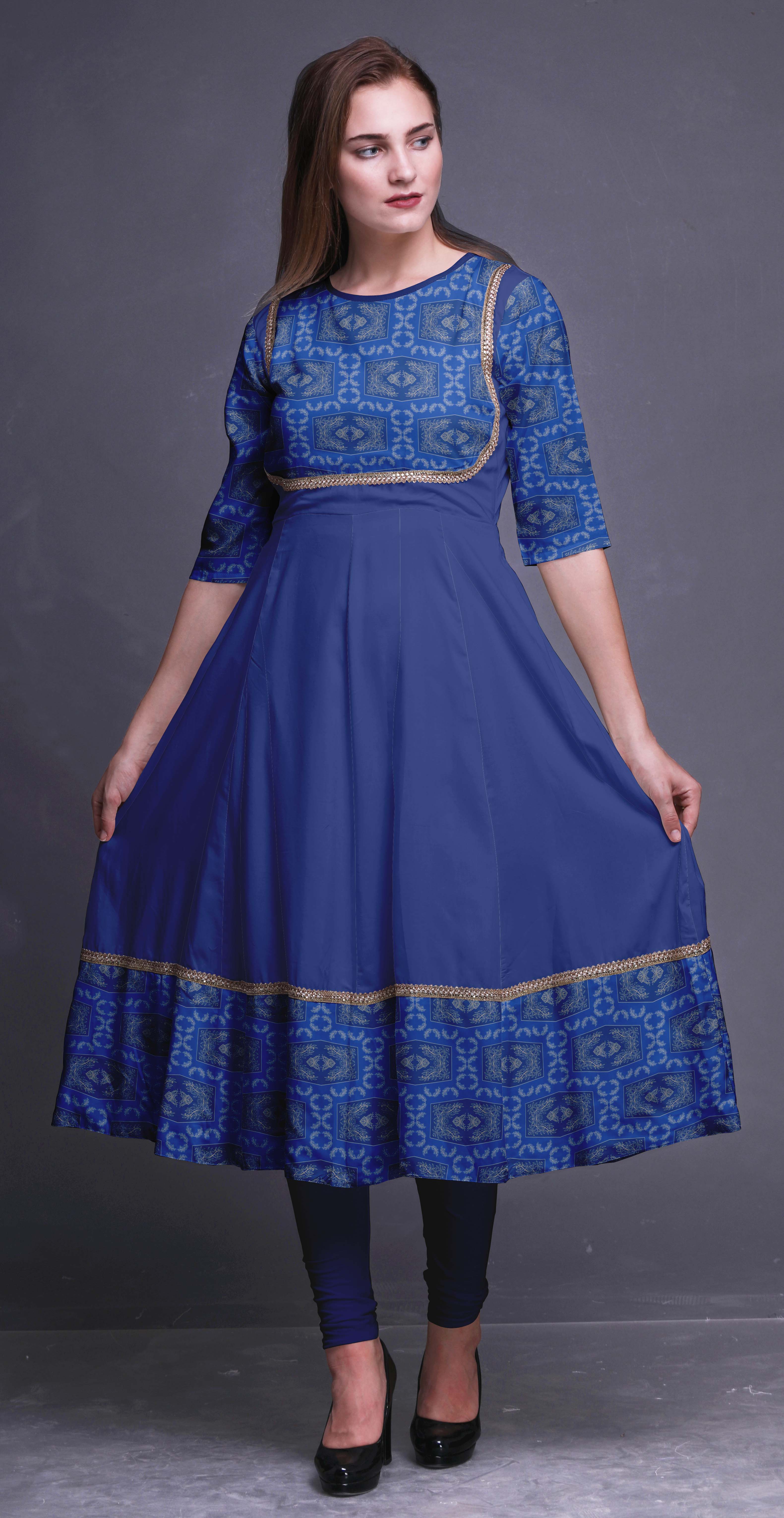 Bimba Geometric Printed Indian Kurtis For Women Anarkali Casual Dress ...