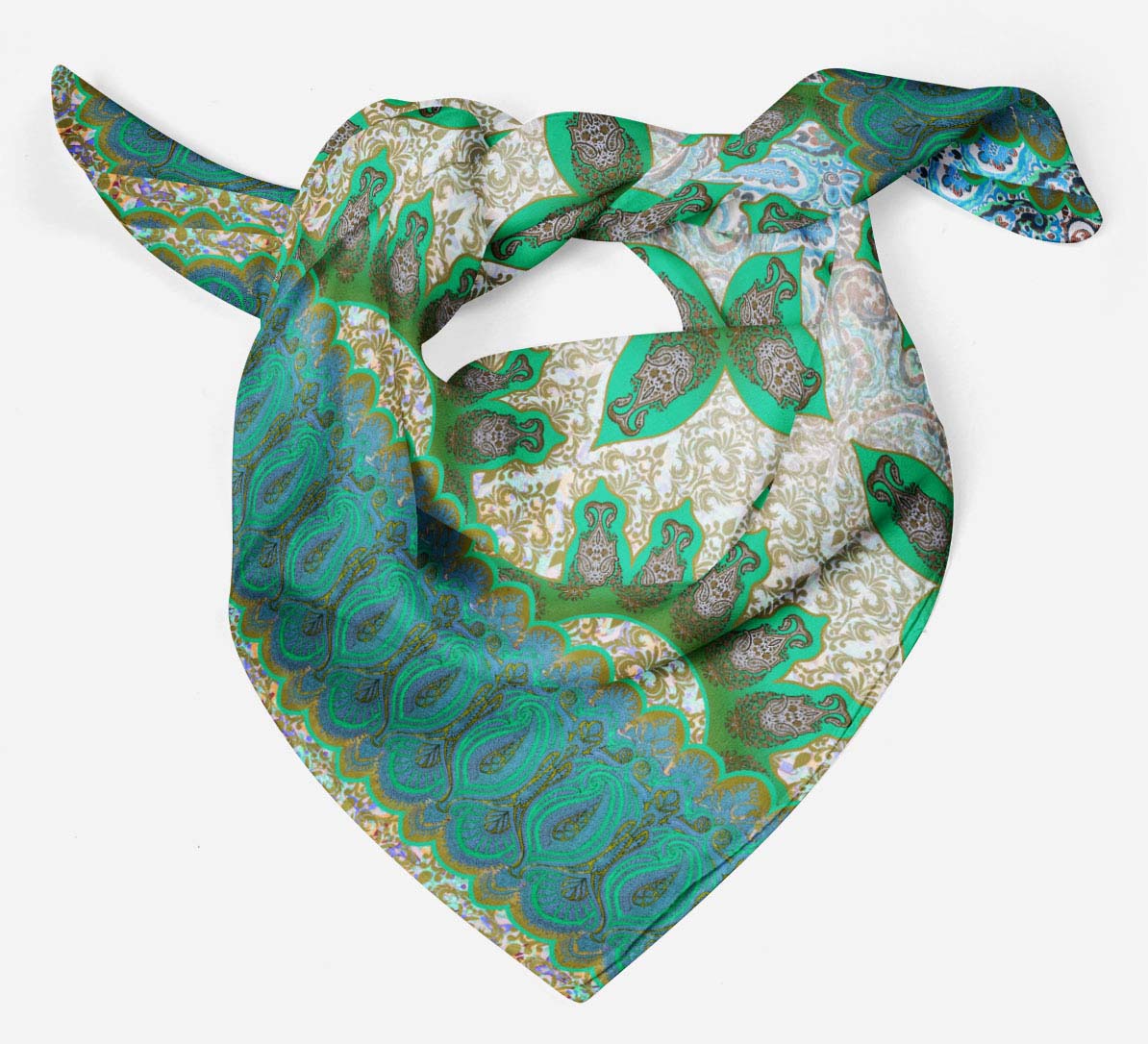 Phagun Floral /& Paisley Block Pure Silk Neck Wrap Square Scarf-BP-PSCSD33A