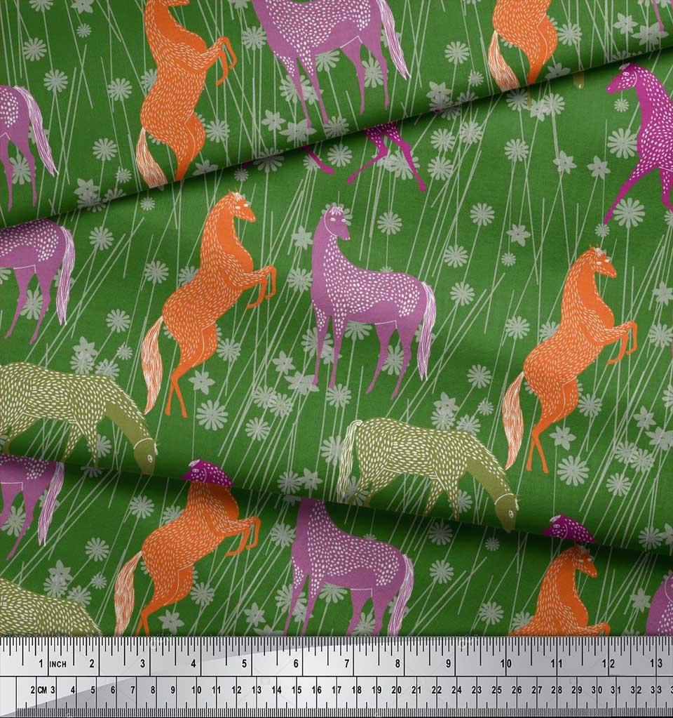 Soimoi Fabric Floral & Horse Animal Printed Fabric 1 Yard AN-725G 