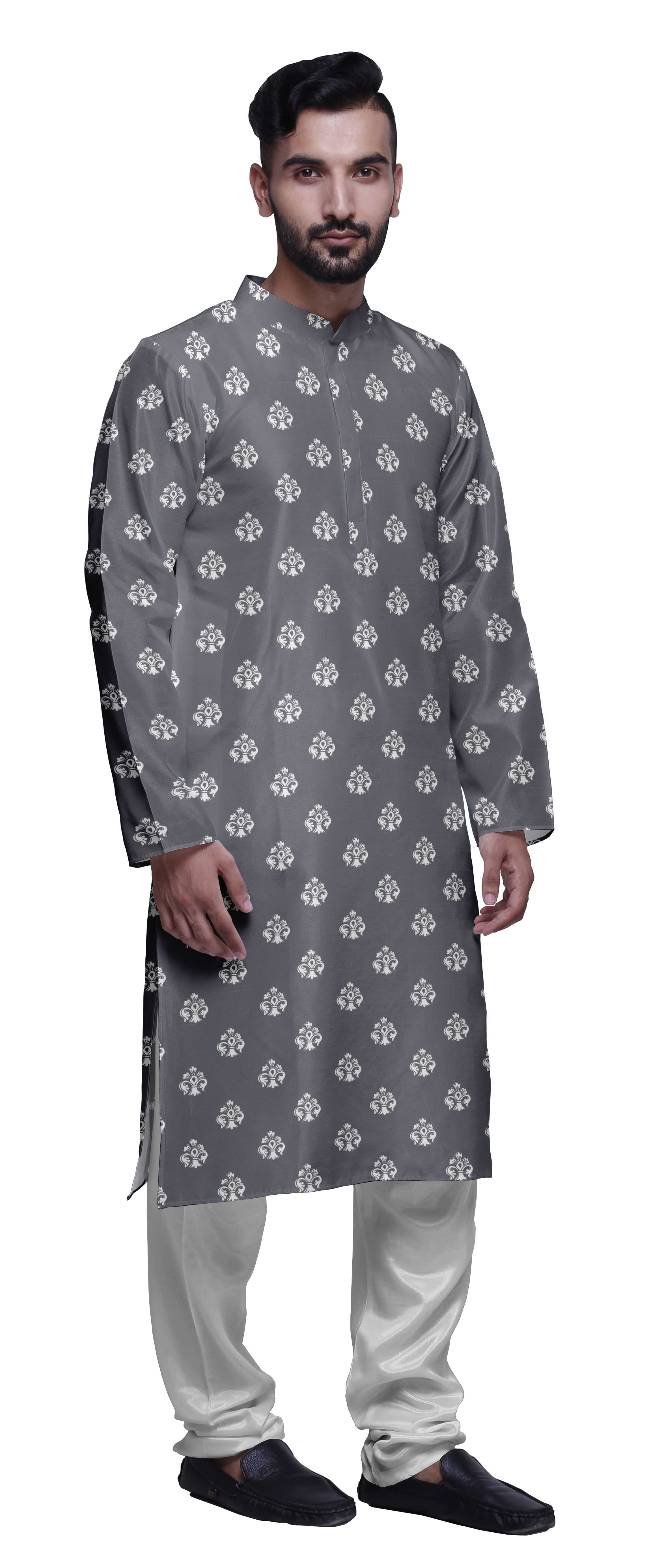 Atasi Mens Ethnic Kurta Pajama Set Casual Collar Punjabi Long Shirt
