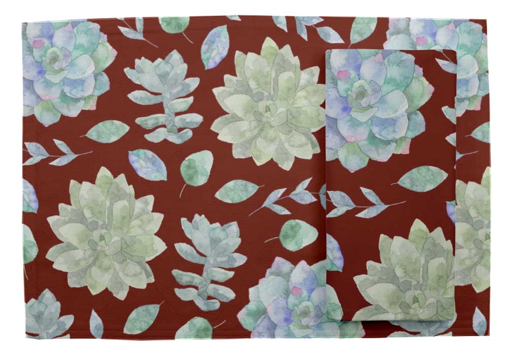 Details about / S4Sassy Pecan Leaves /& Camellia Japonica Tablemats With Napkins set-FL-819E