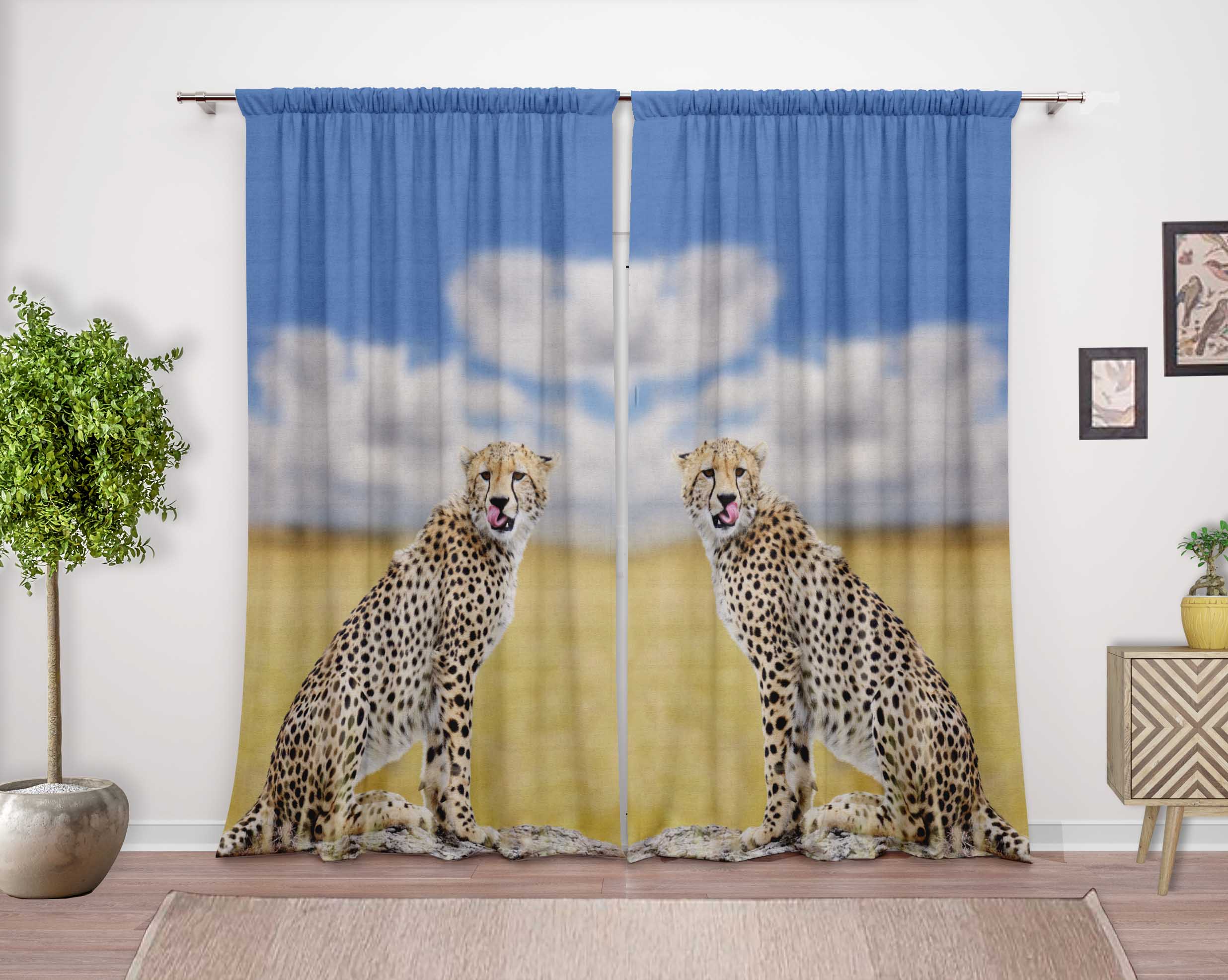 Printed Double Panel Door Curtains For Bedroom Rod Pocket Window