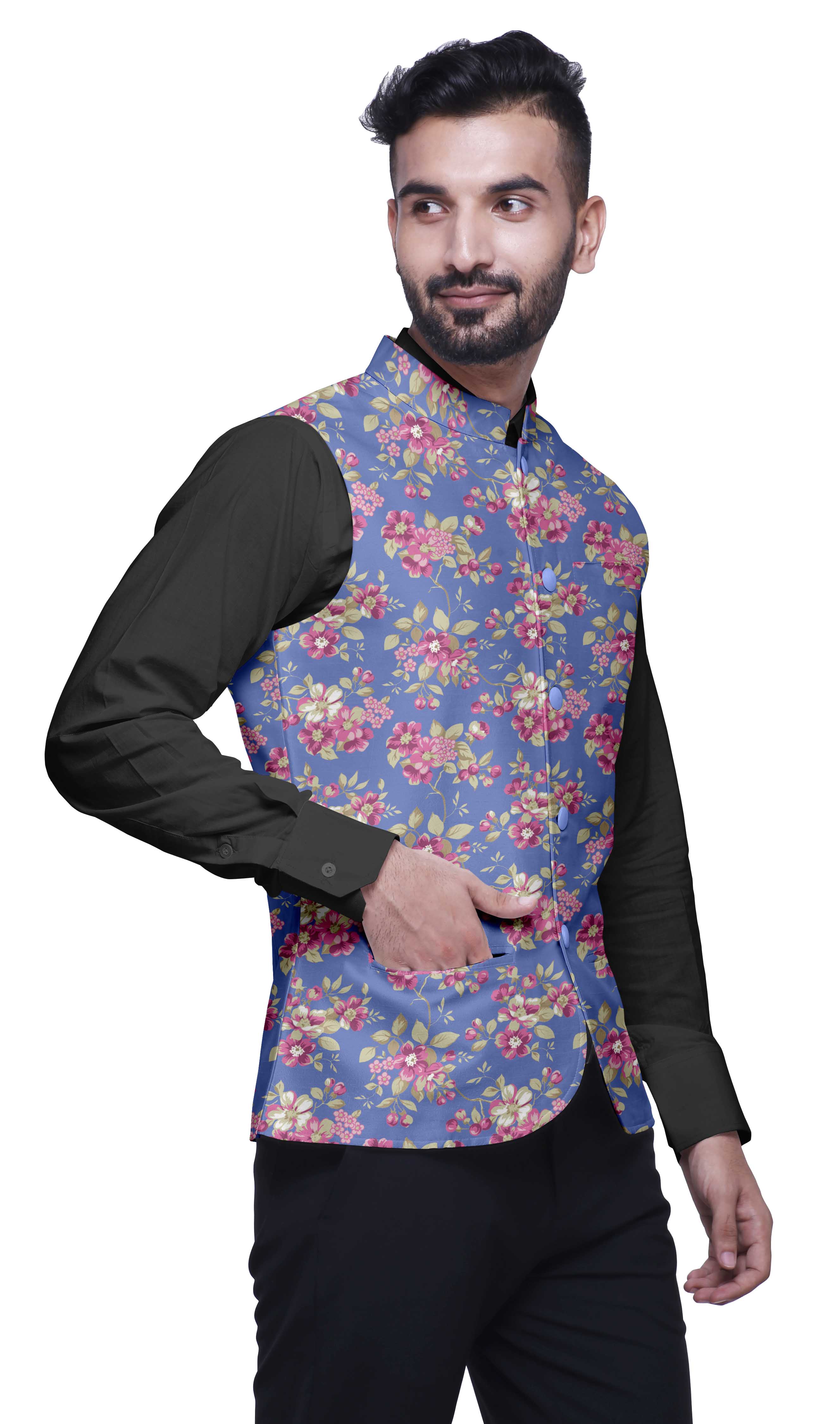 Atasi Men Party Wear Jacket Print Casual Elegant Cotton Flex