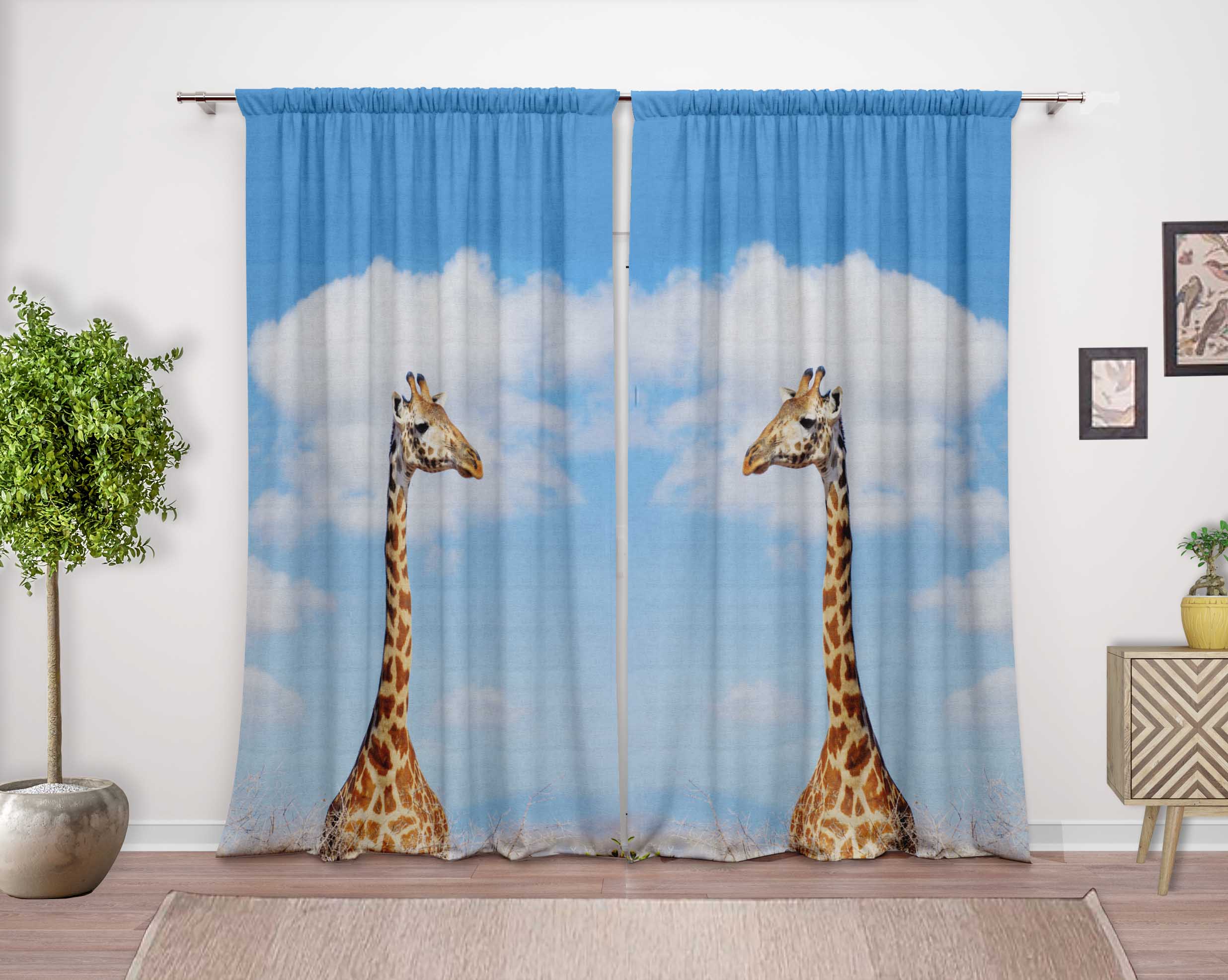 Printed Double Panel Door Curtains For Bedroom Rod Pocket Window