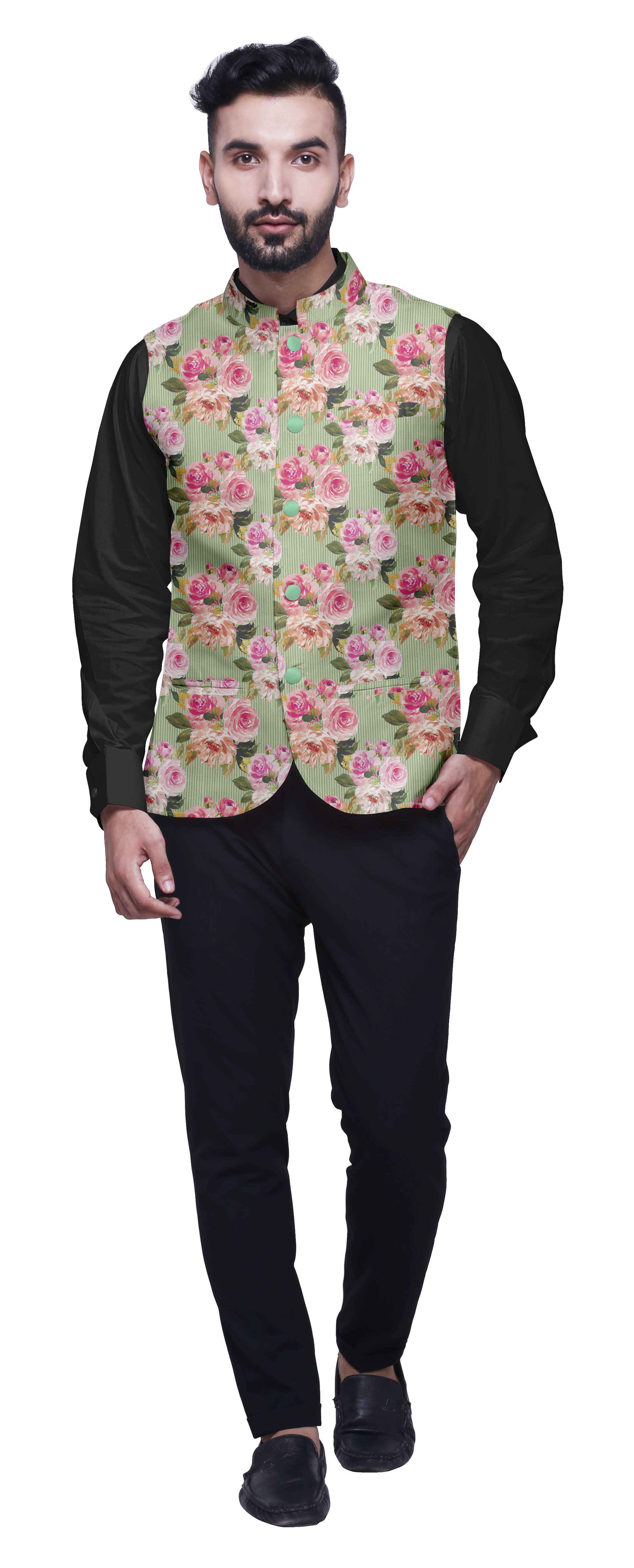 Atasi Men Party Wear Jacket Print Casual Elegant Cotton Flex