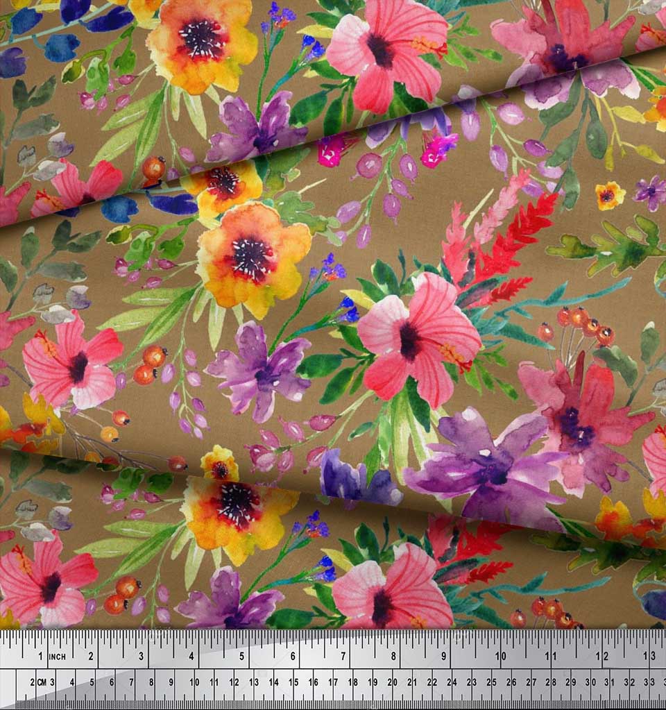 Soimoi TISSU FEUILLES & Primrose imprimé floral coudre tissu Mètre-FL-868E 