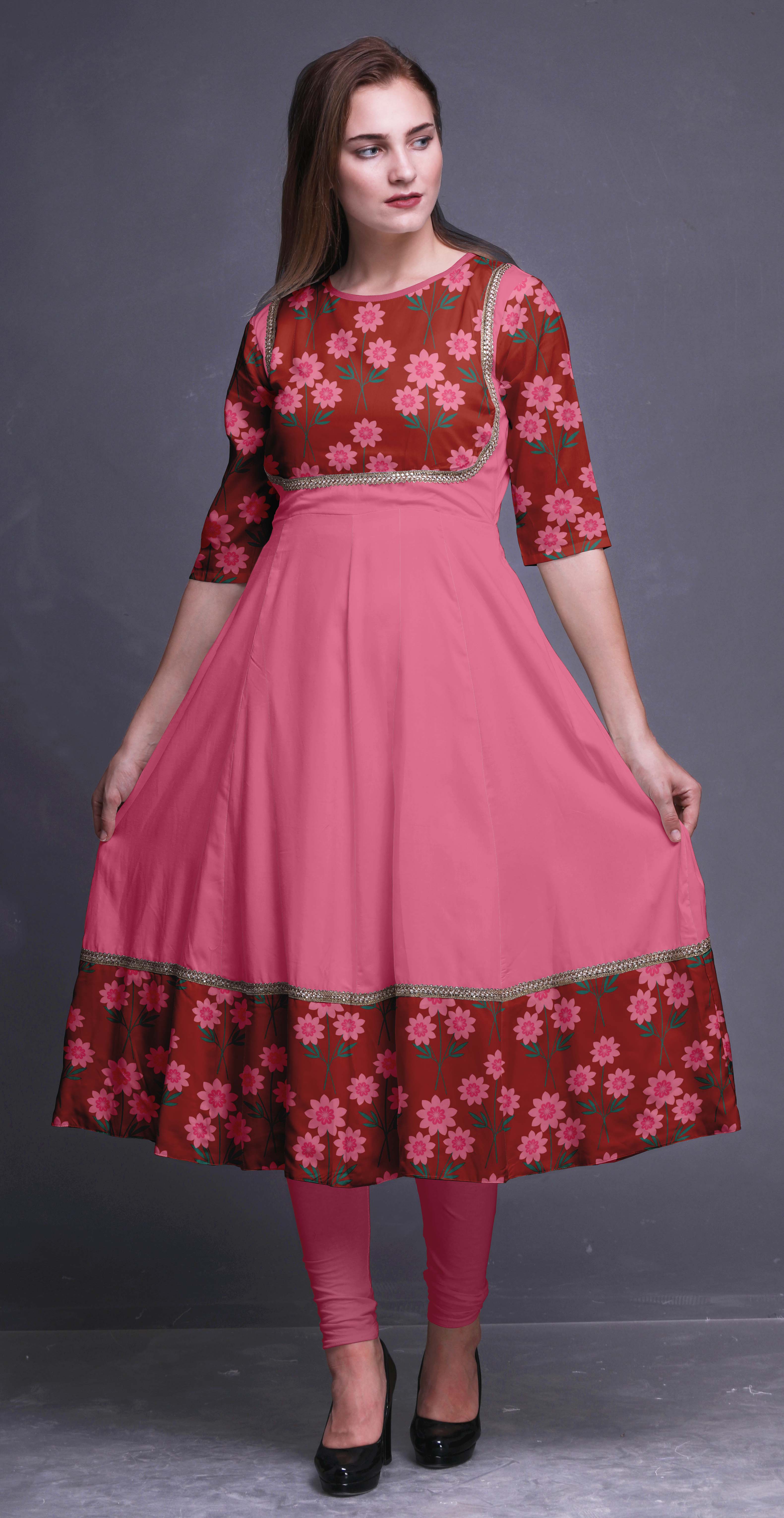 Bimba Floral Printed Indian Kurtis For Women Anarkali Kurti Maxi Dress ...