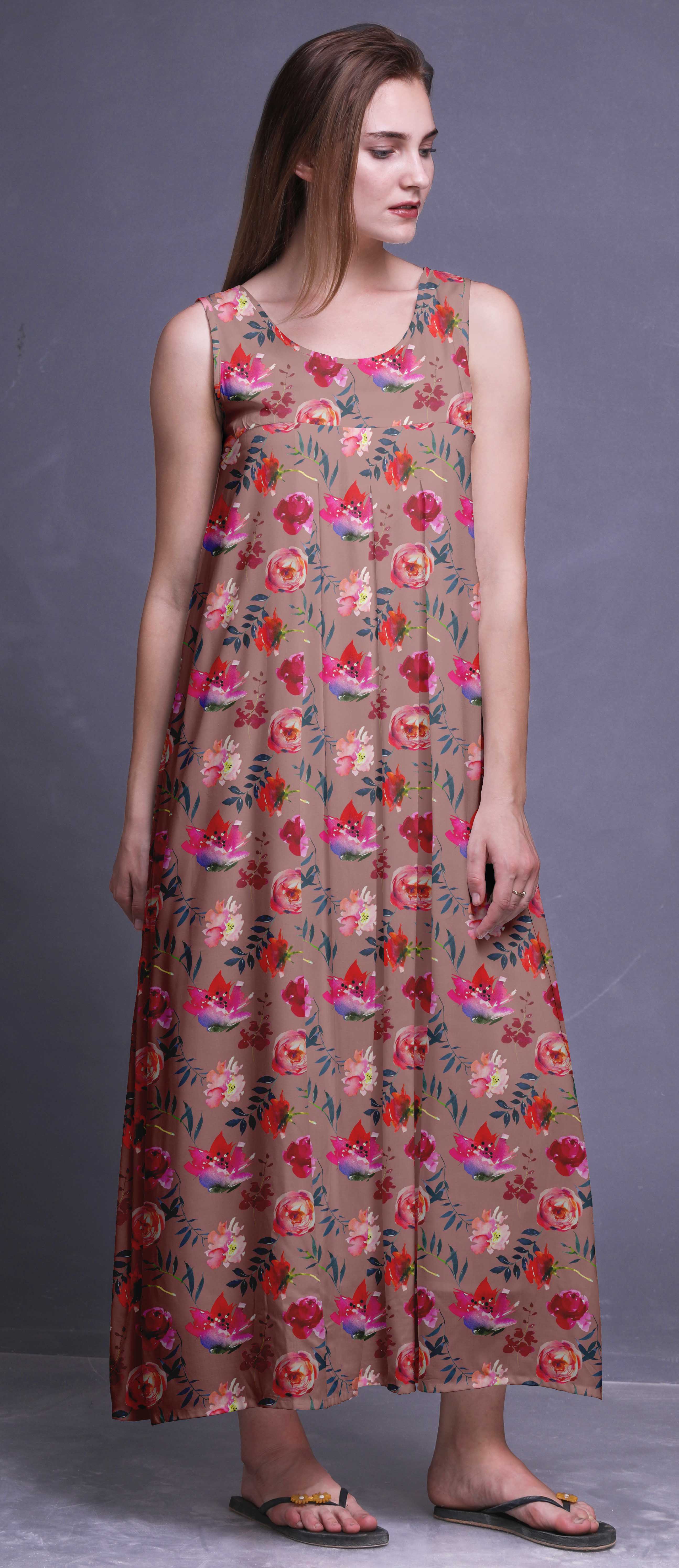 Bimba Rayon Nightgowns For Women Maxi Printed Sleepwear Night Dress -FL ...