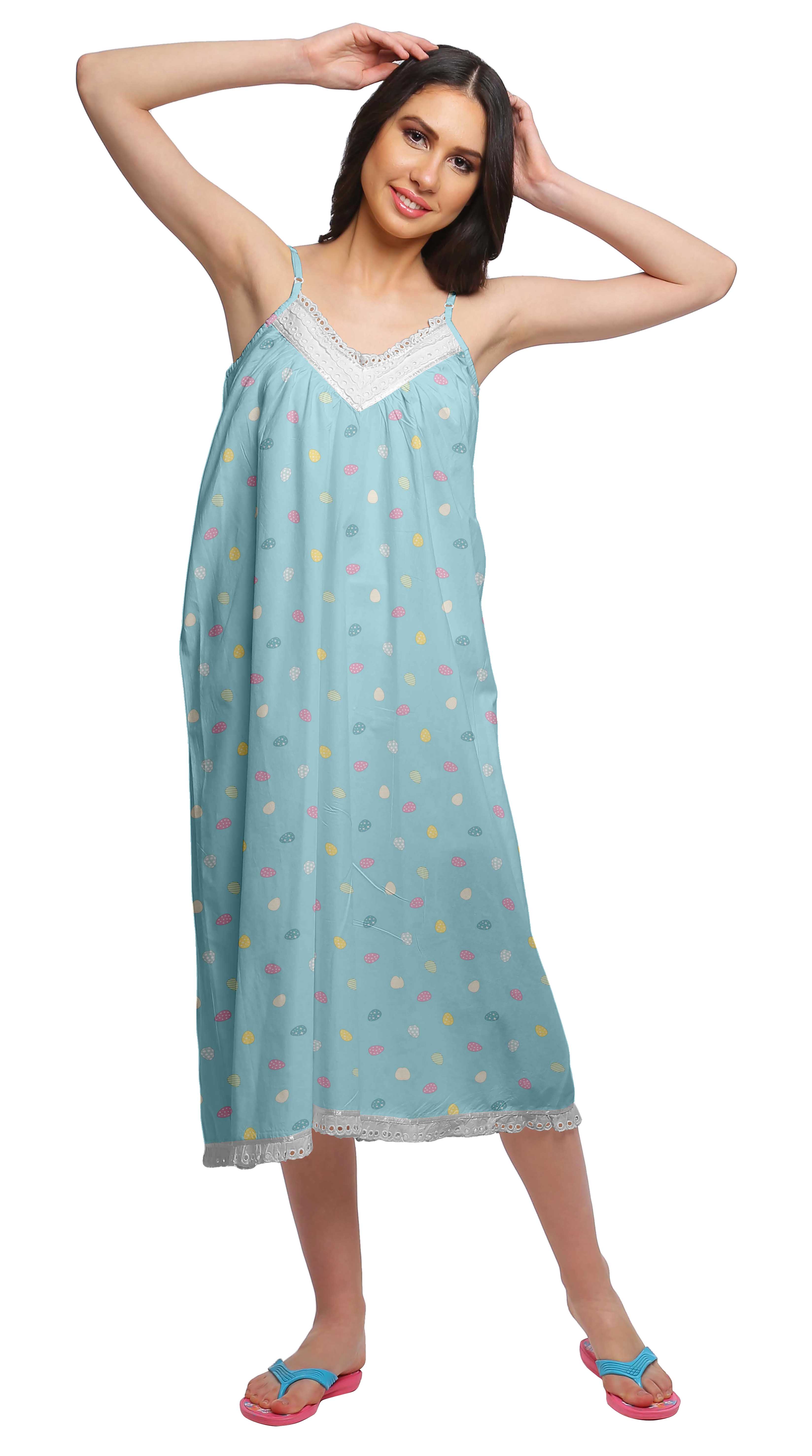 Moomaya Women's Printed Spaghetti Strap Nightdress Sleepwear Gown-BT-530F 