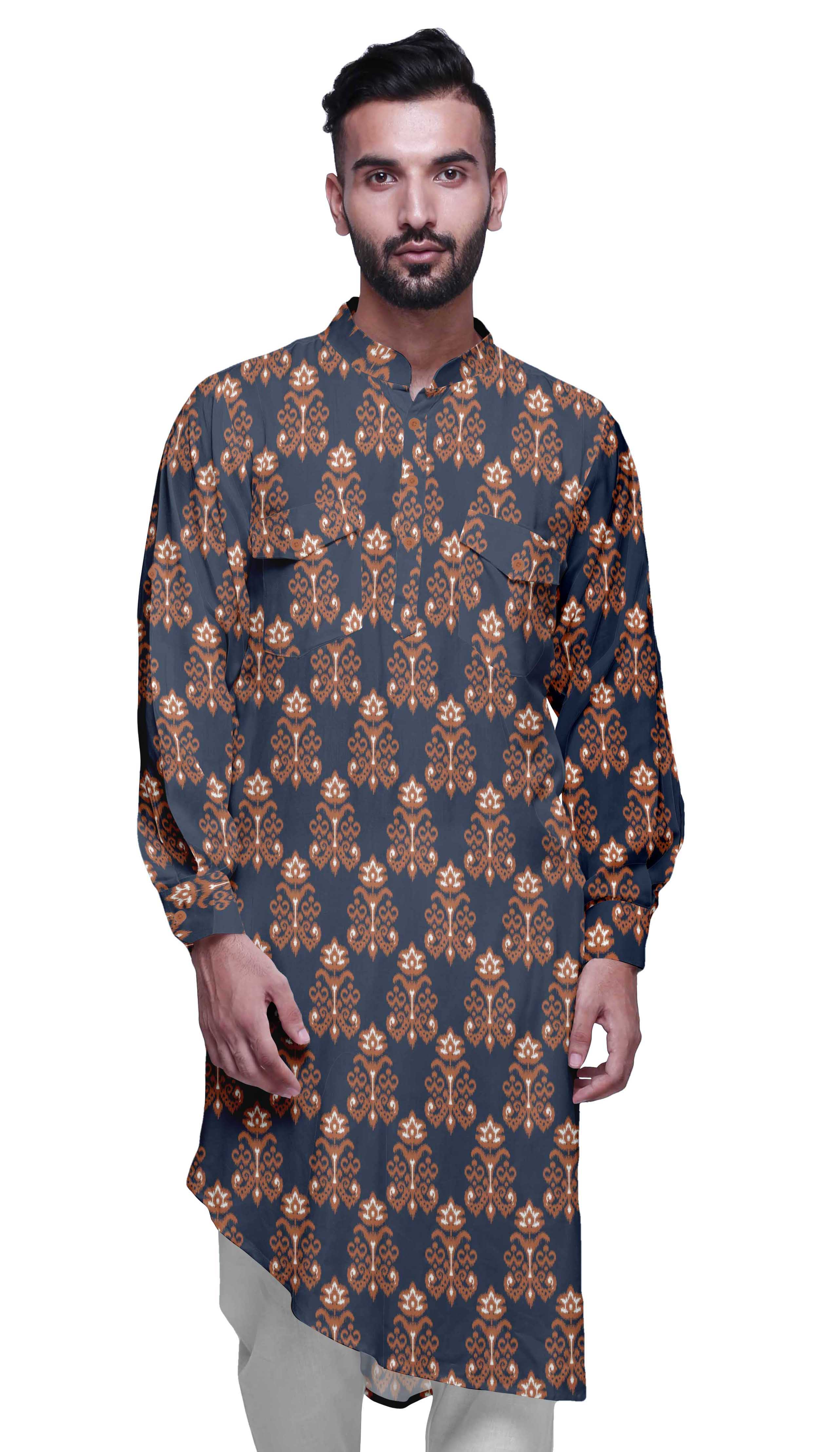 Atasi Asymmetric Style Rayon Mens Kurta Printed Long Casual Kurta Shirt ...
