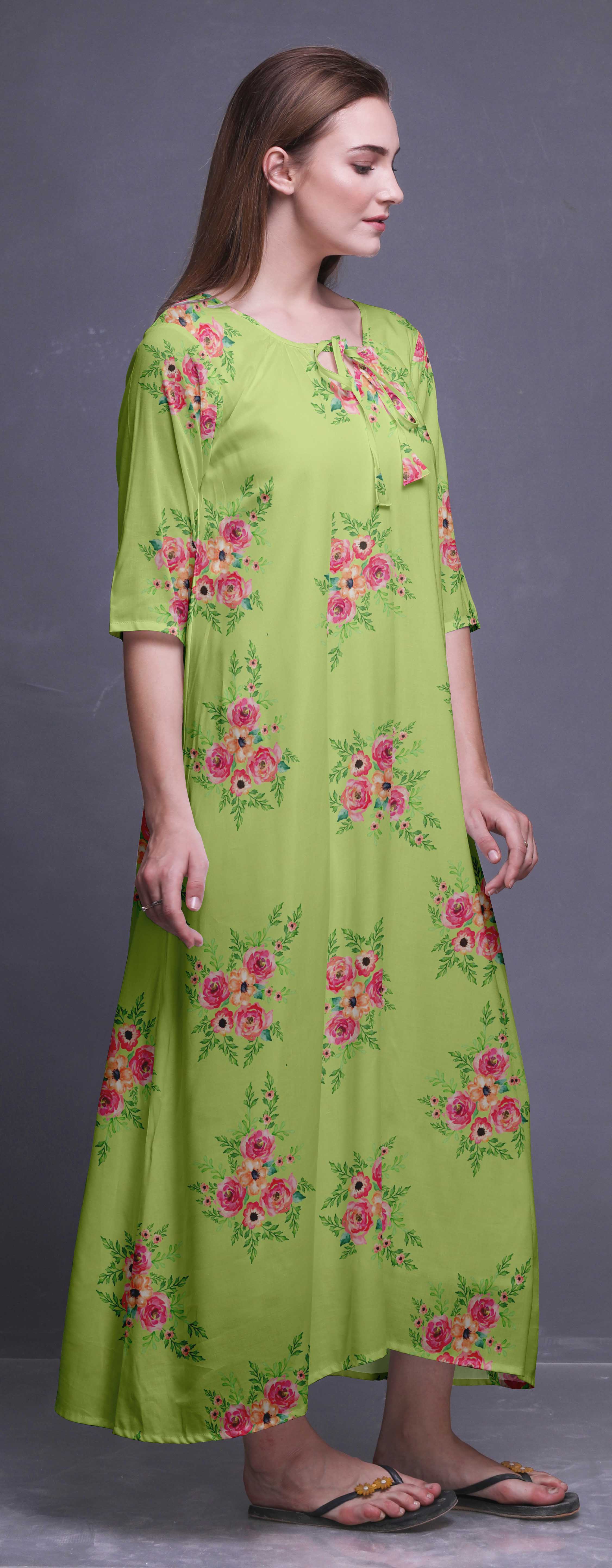 Bimba Floral Women Long Maxi Nightgown Rayon Nightwear Loose Sleepwear ...