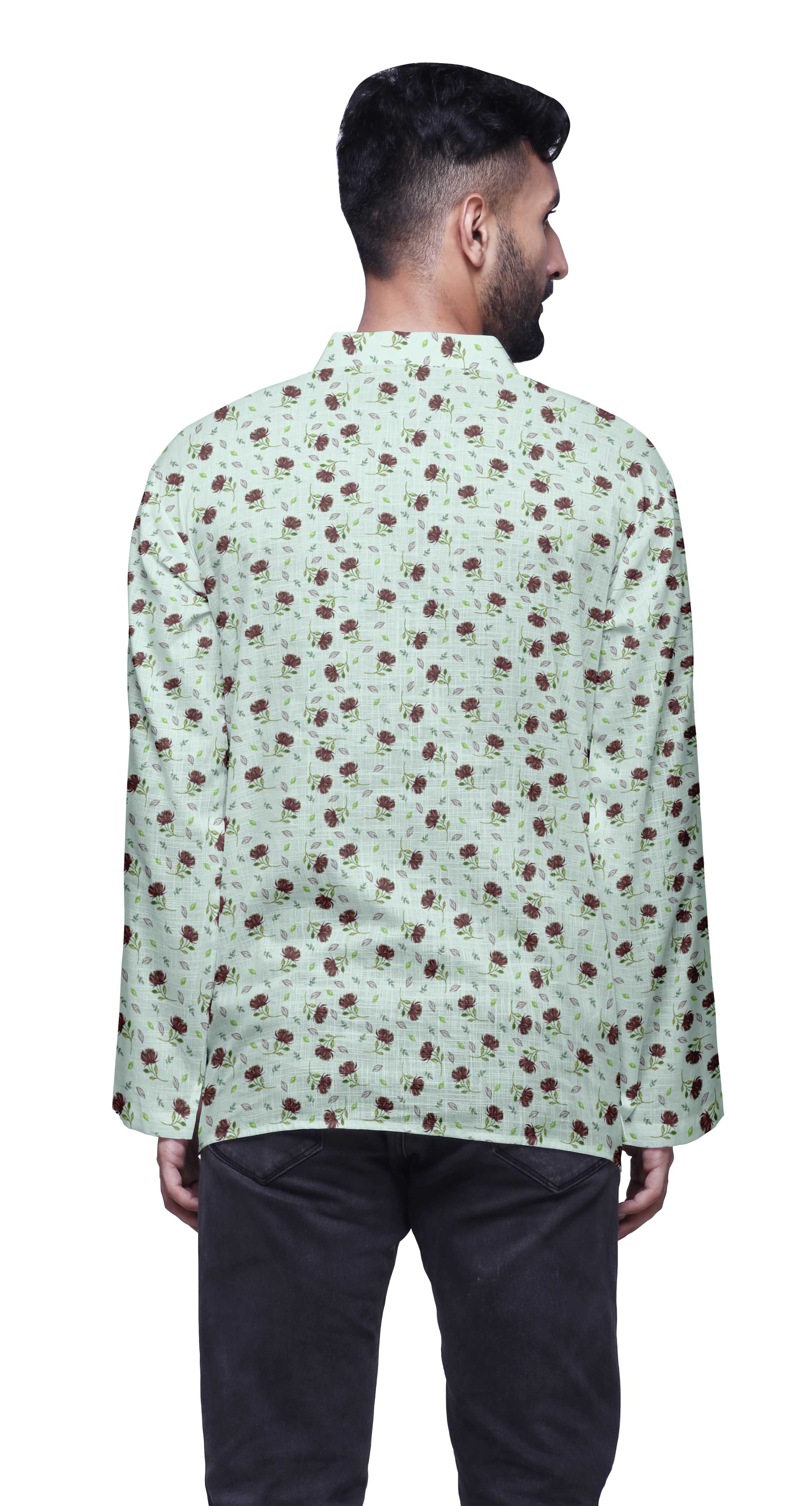 Cotton Short Kurta For Boys Printed Long Sleeve Casual Kurta Shirt