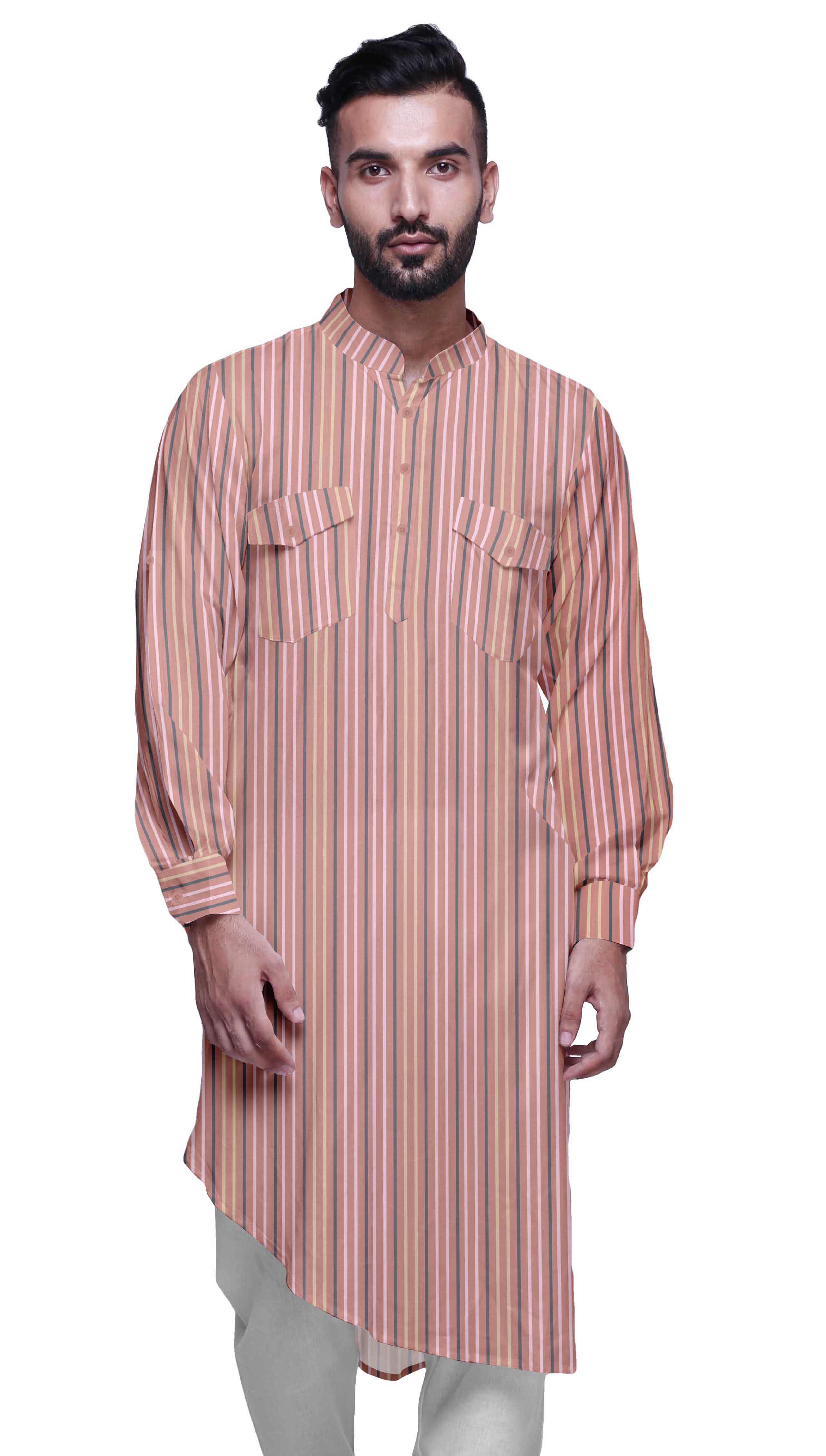 Atasi Asymmetric Style Rayon Mens Kurta Print Long Casual Kurta