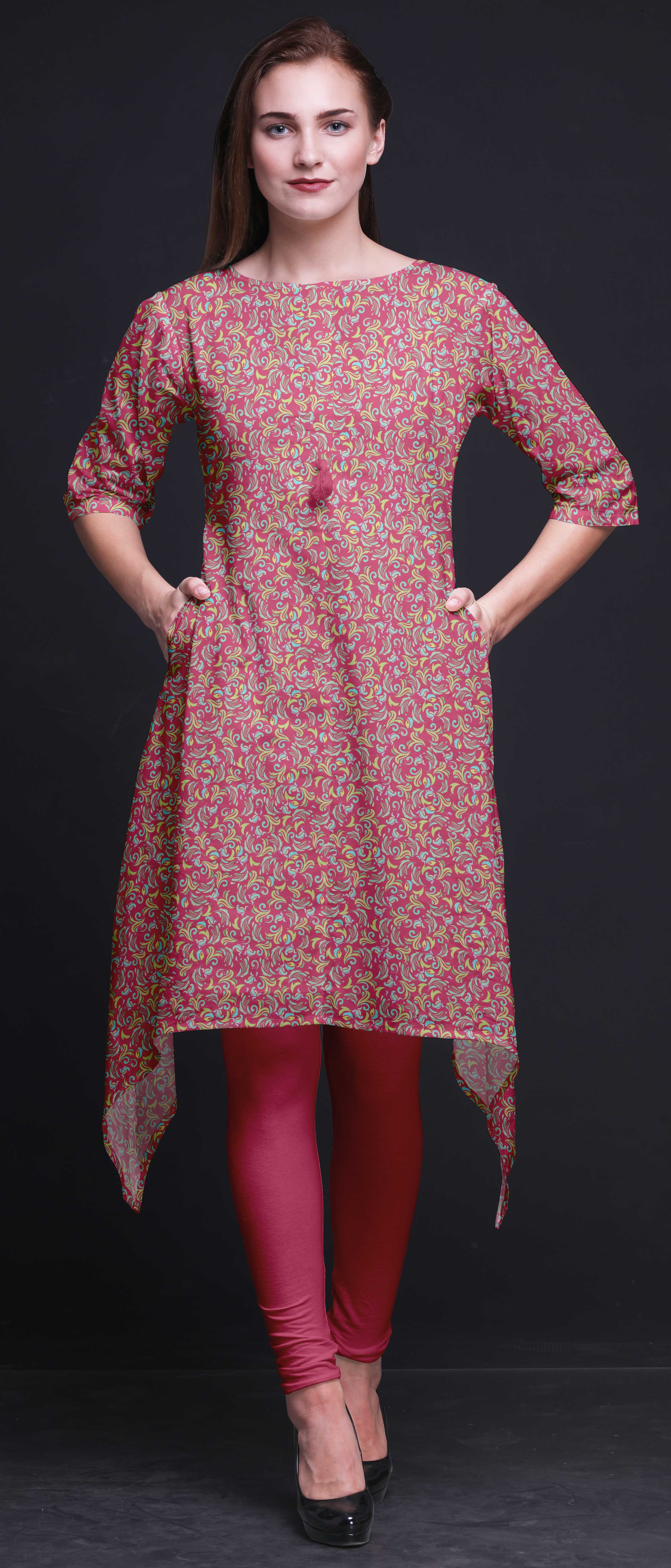 Bimba Artistic Floral Asymmetrical Kurti Tops Indian Summer Dress Tunic ...