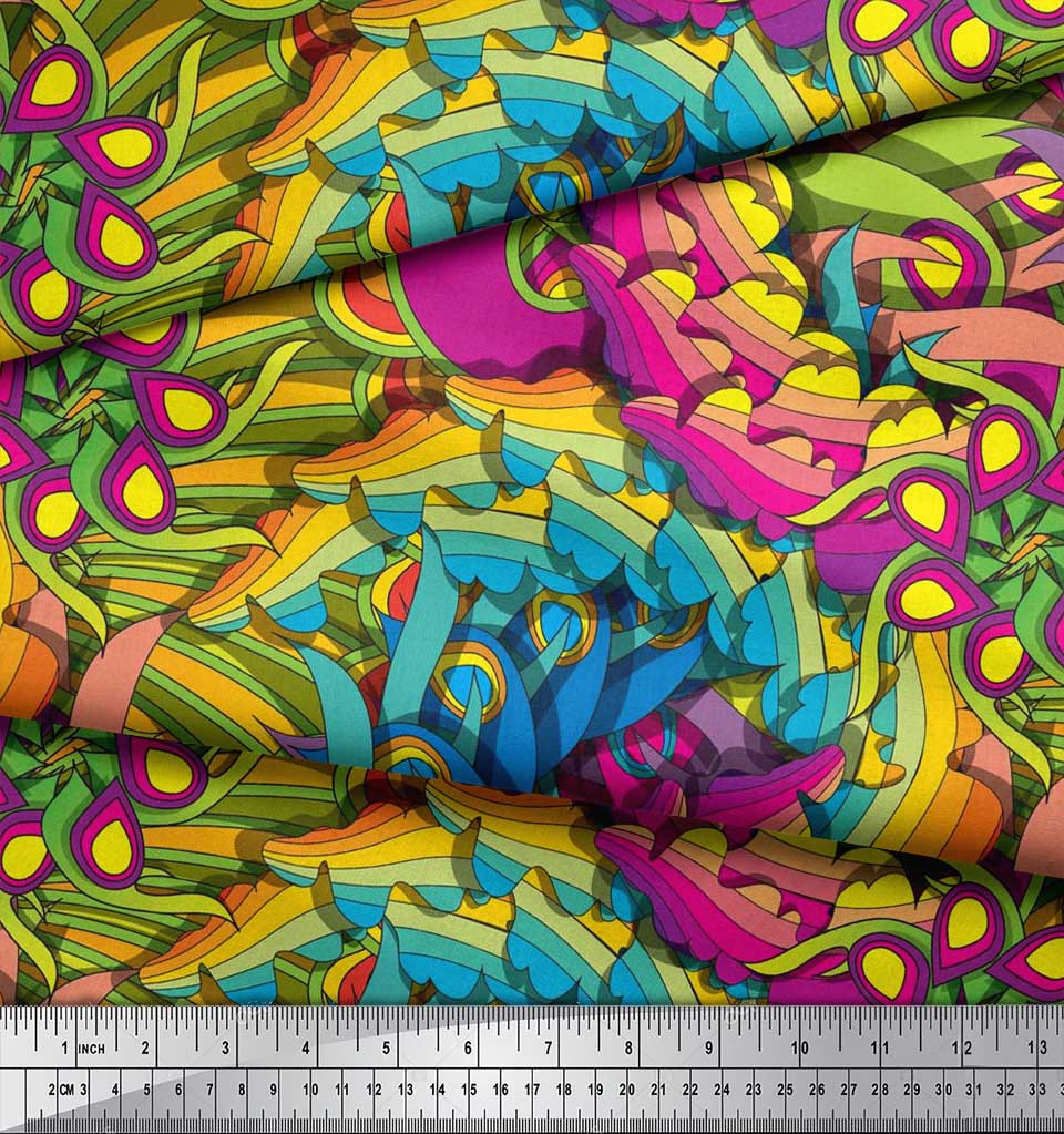 Soimoi Fabric Leaves & Floral Artistic Print Fabric by Meter-AR-742C 