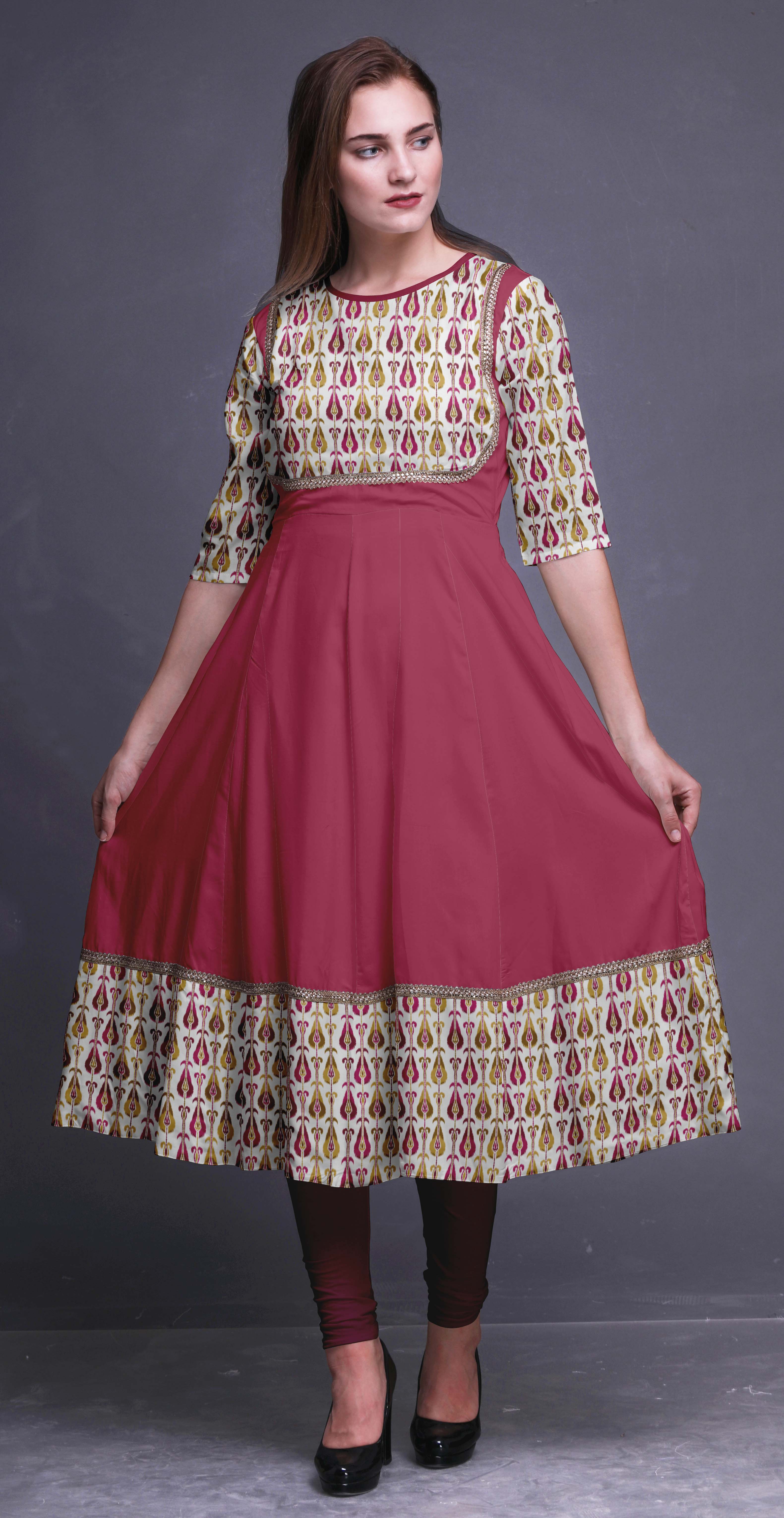 Bimba Ikat Printed Anarkali Dress Long Maxi Kurtis For Women Ethnic ...