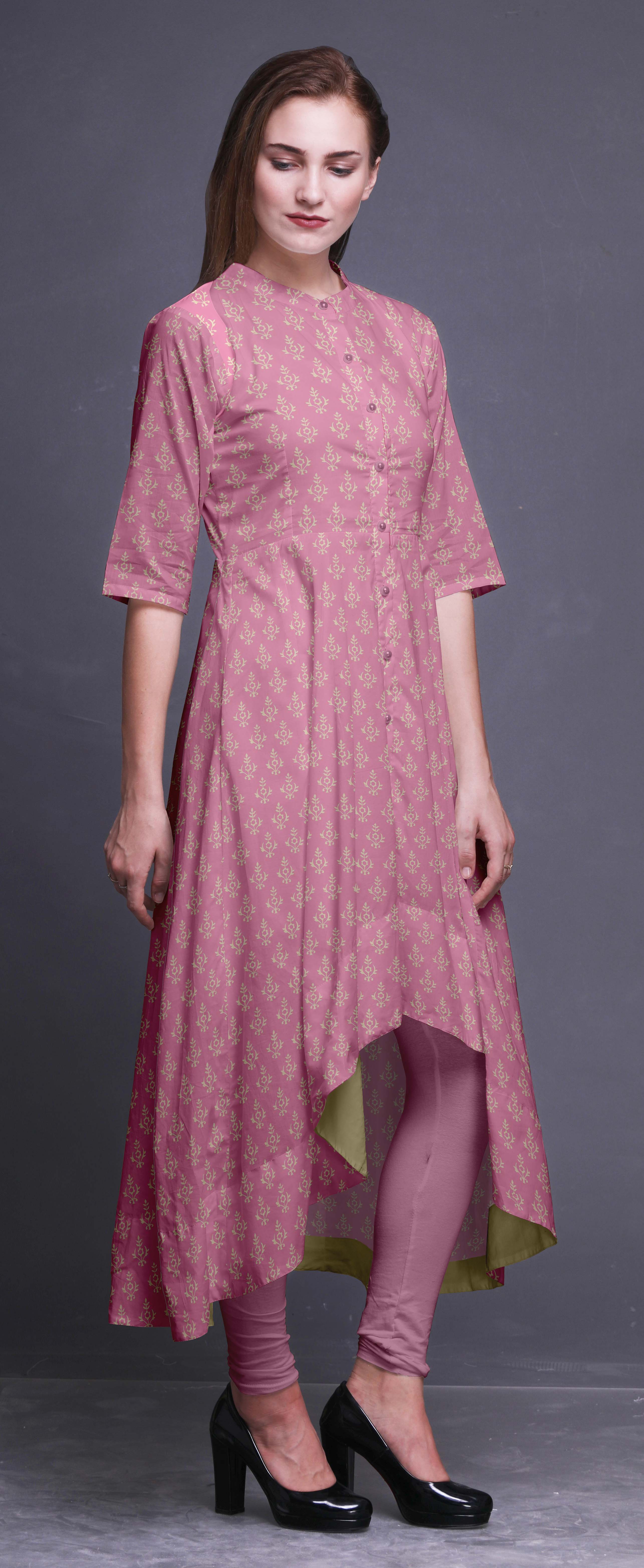 Bimba Indian Ethnic Wear Women Print Anarkali Kurti Asymmetrical Dress ...