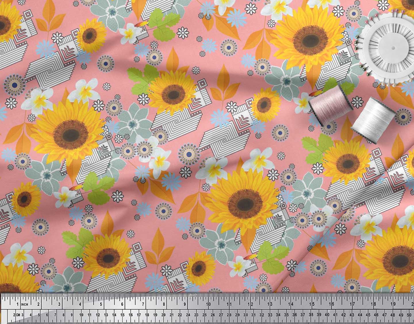 Soimoi Fabric Bee & Floral Printed Fabric 1 Meter-FL-975I 