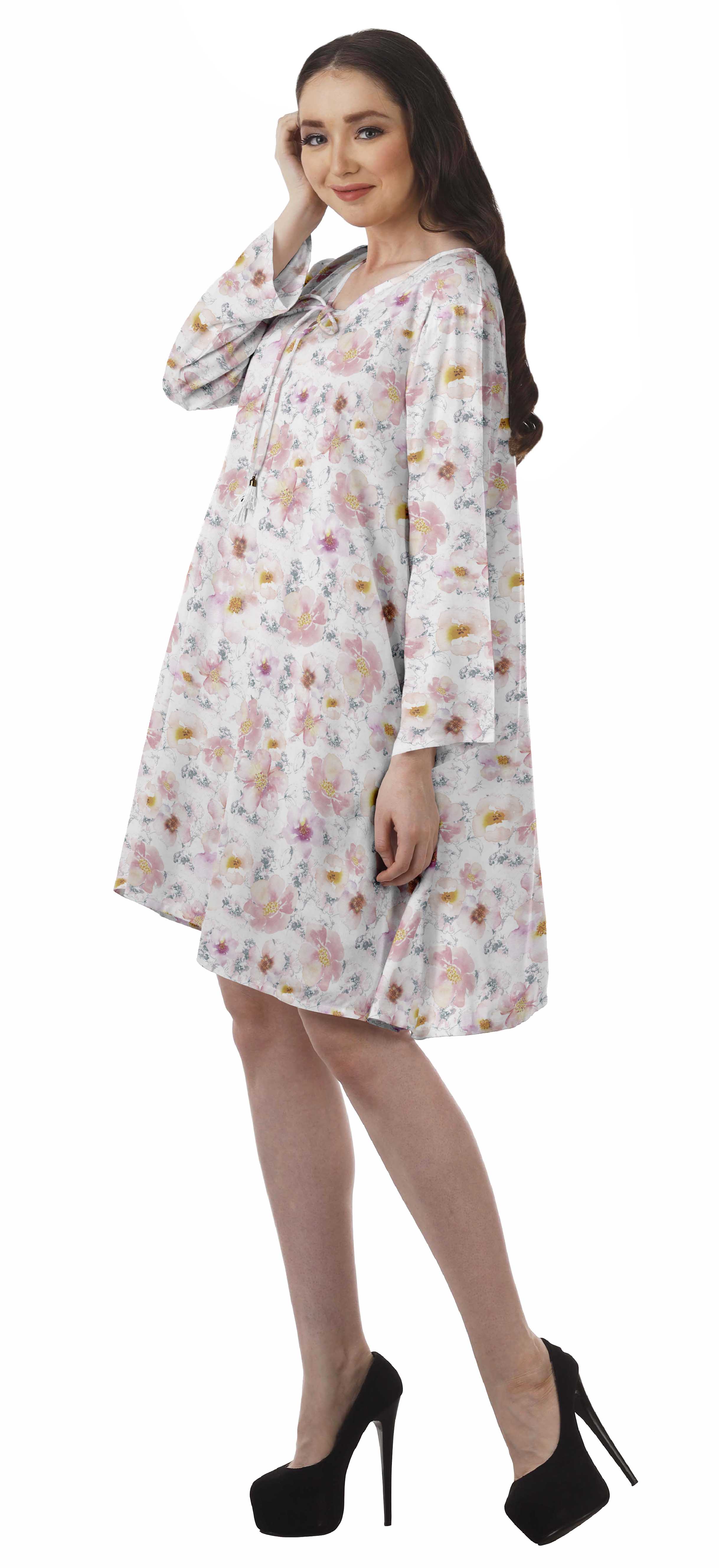 Moomaya Rayon Flared Dress For Womens Long Sleeve Printed V Neck 0oy Ebay 