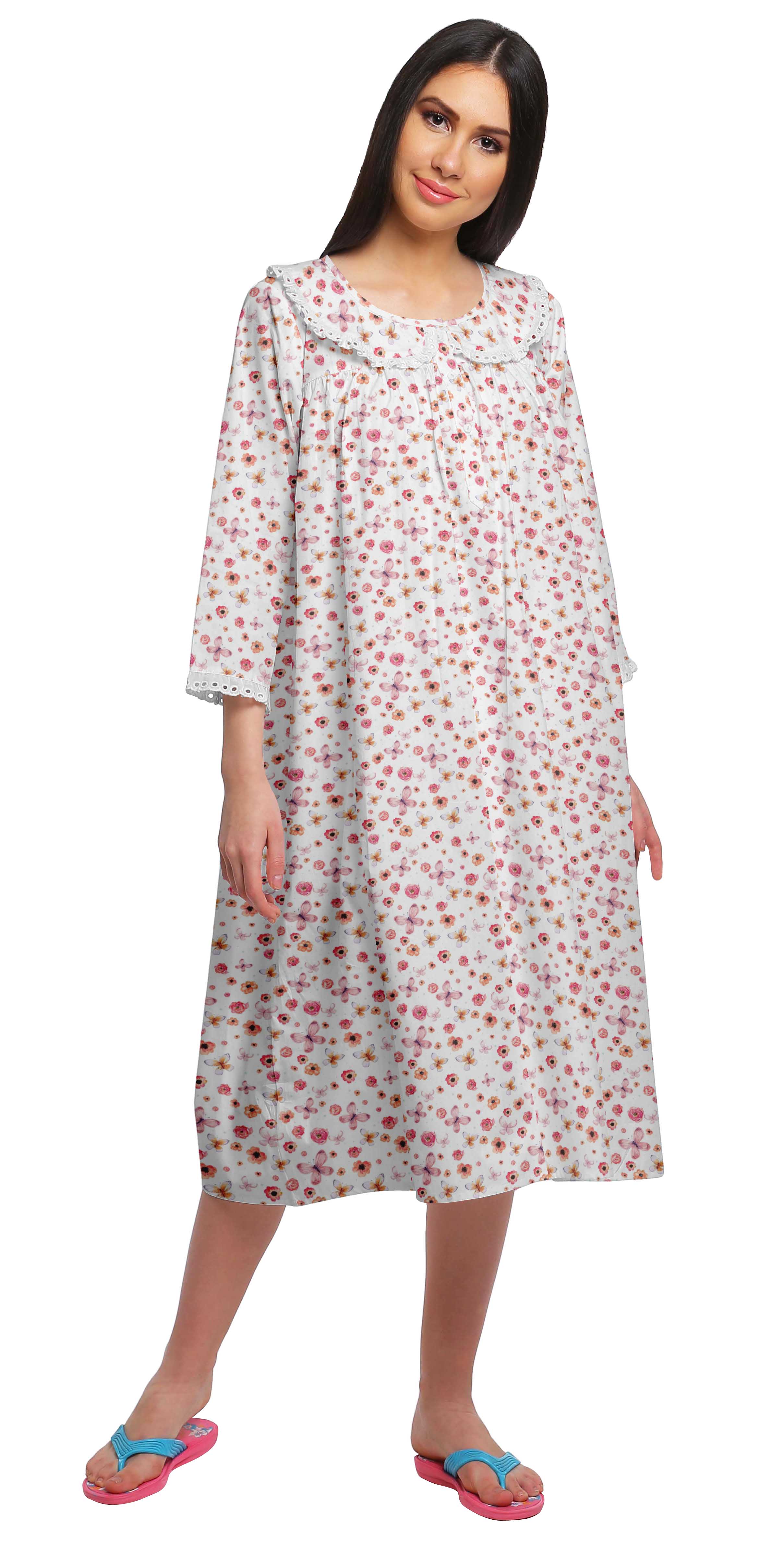 Moomaya Womens Printed Nightdress Knee Length Cotton Sleepwear Fl 531m Ebay 