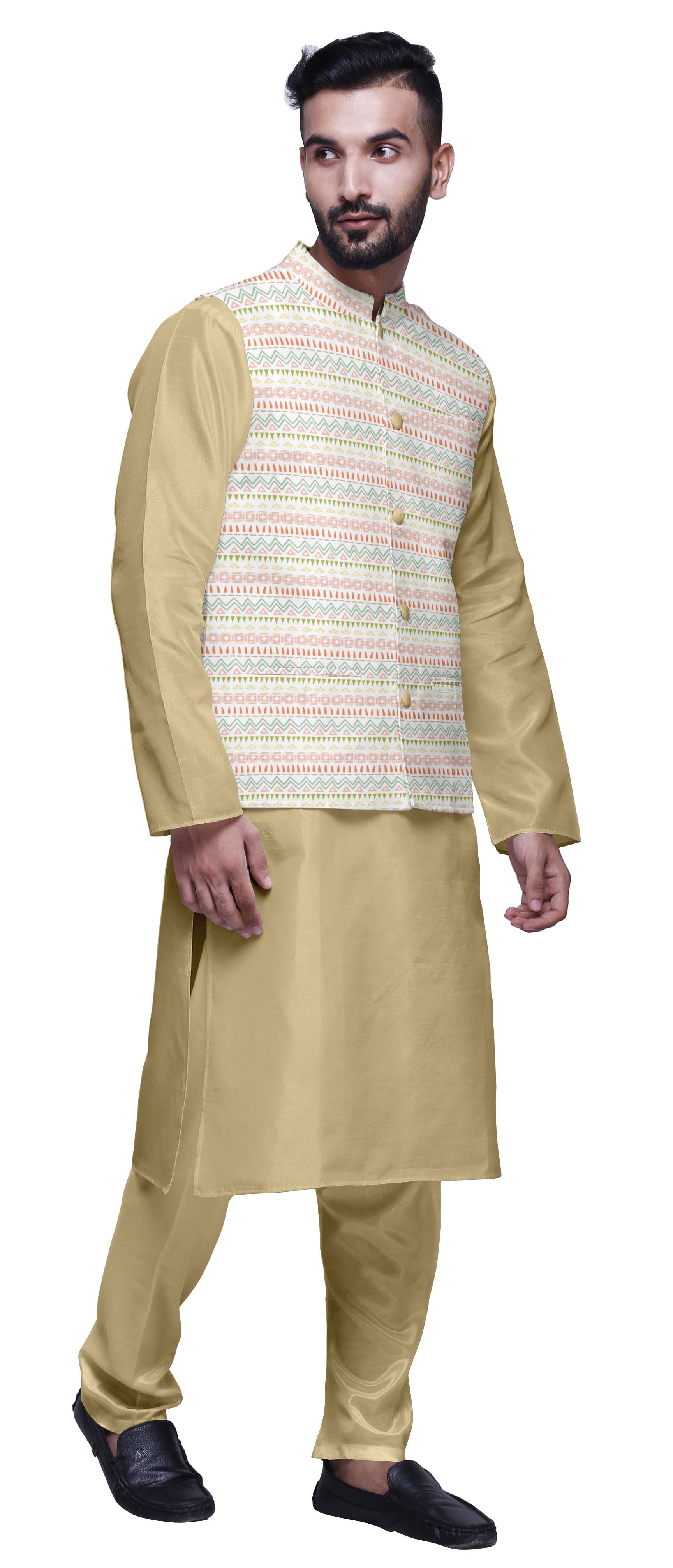 White & Multicoloured Printed Nehru Jacket – Sakkhi Style