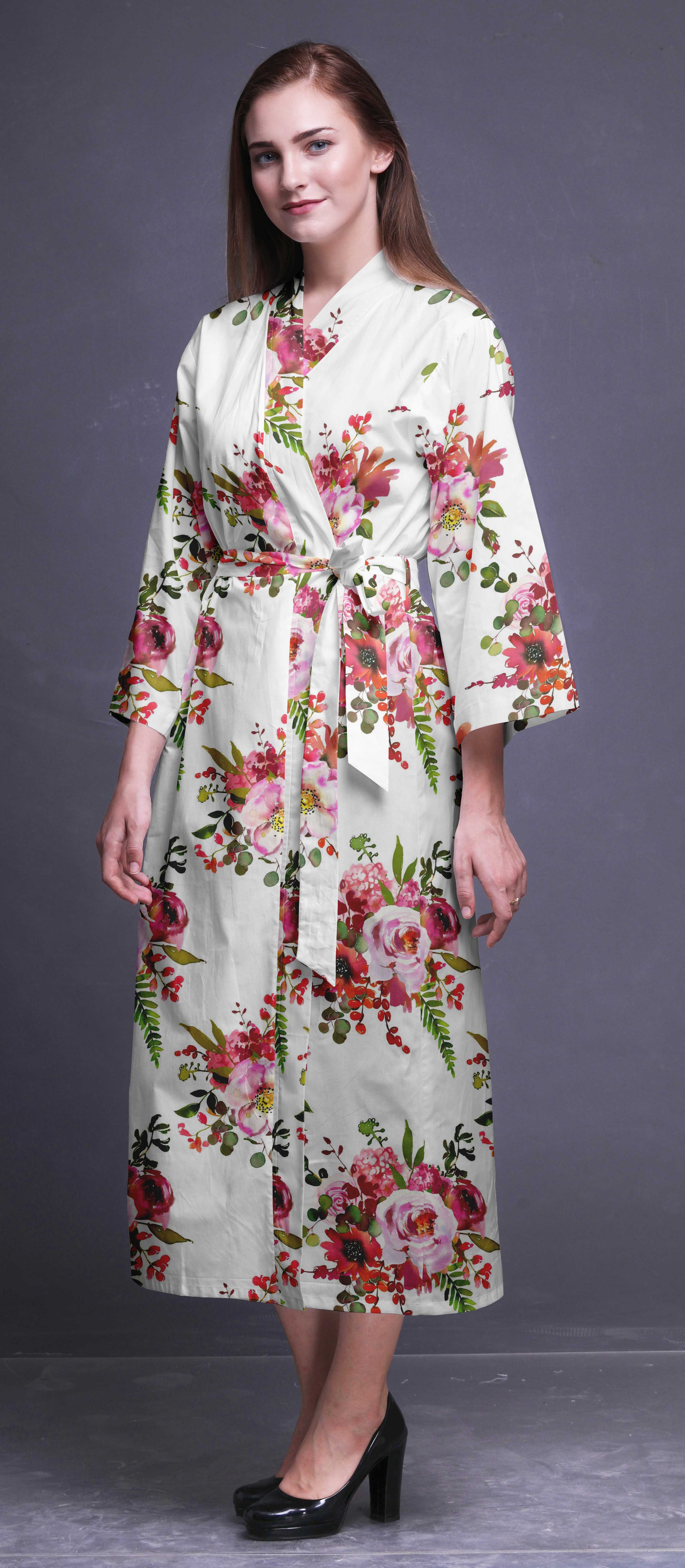Bimba Long Print Kimono Robes For Women Bridesmaid Robes Cotton Bathrobes Fw 9f Ebay