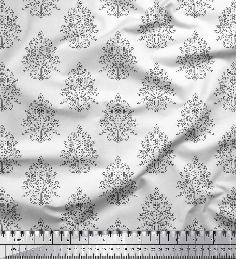 miniatura 2  - Soimoi Blanco popelina de algodon Tela hojas, flores y Paisley bloquear-Atv