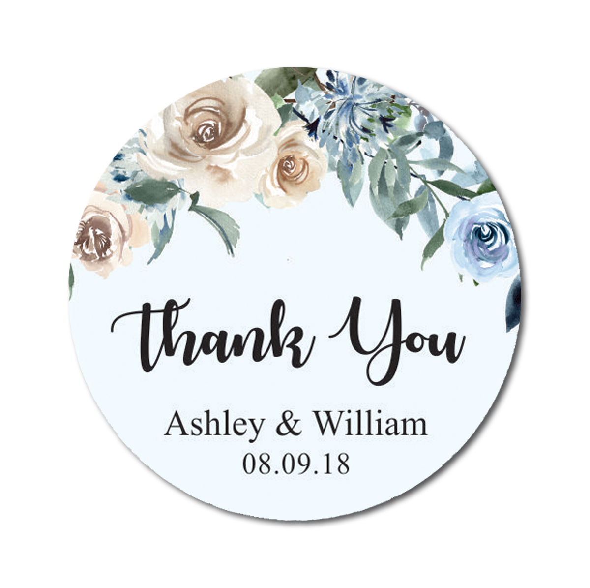 Darling Souvenir Personalized Watercolor Leaf Vines 1.6 Inches Round Thank You Stickers-45 Pcs