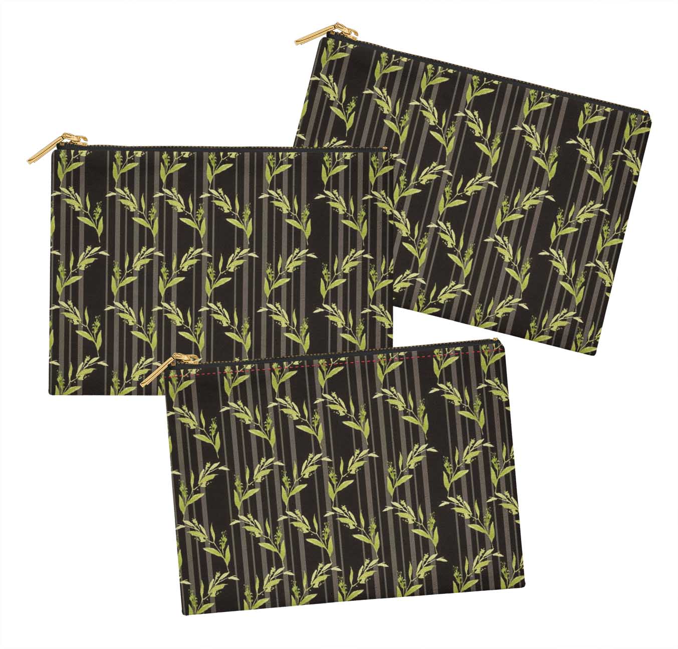 S4Sassy Black Stripe & Leaves 3 Pc Printed Multipurpose Zipper Make-GZq |  eBay