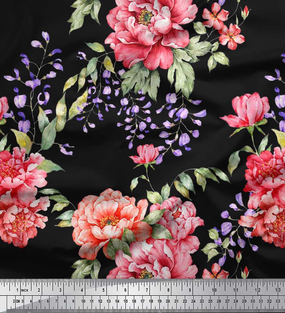 Tela de coser hojas de tela de algodón popelín y peonía estampado floral de  peonía Soimoi-iZB | eBay