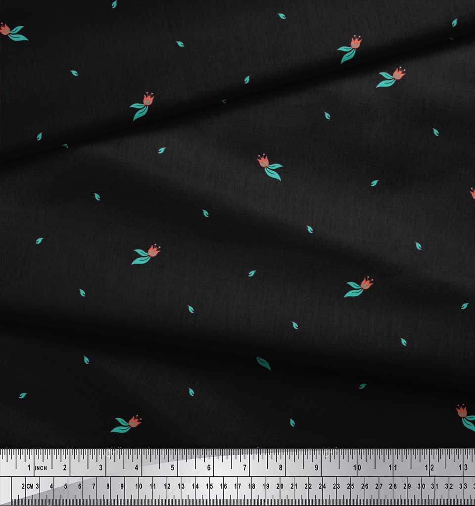 Soimoi Cotton Poplin Fabric Leaves & Tulip Floral Printed Fabric-Qt9