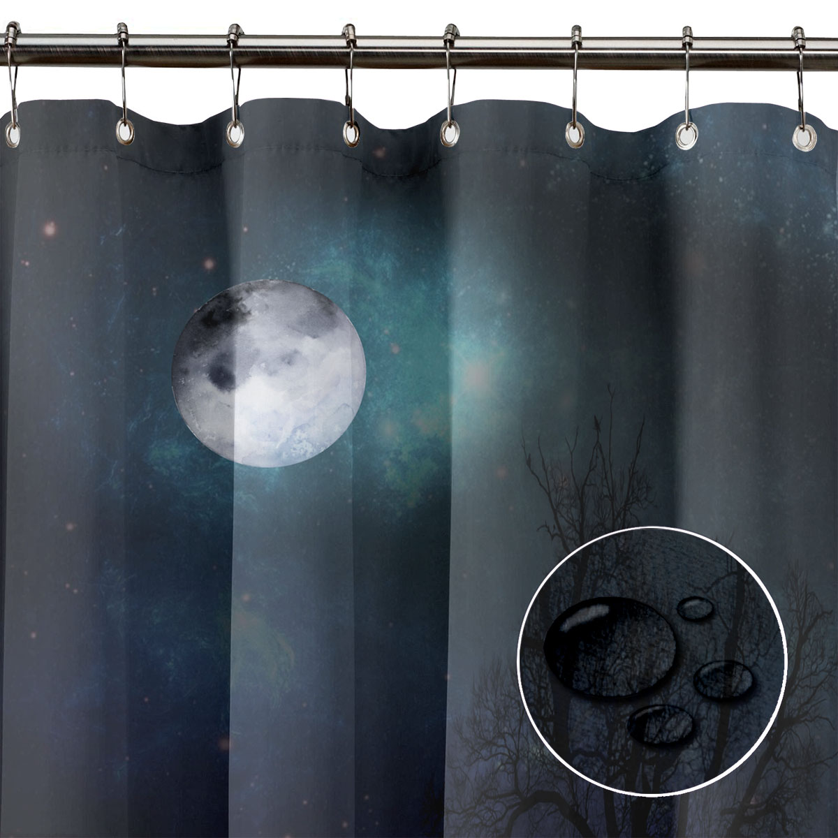 12 Hooks Rings Sizes 120//180//240 Fabric Bath//Shower Curtain Water Repellent