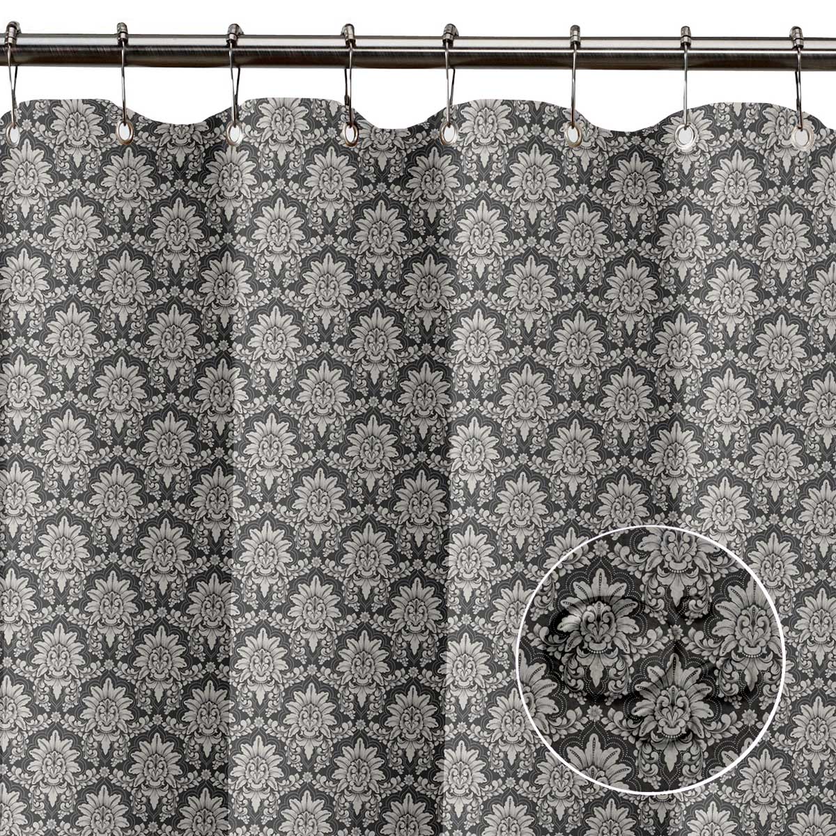 S4Sassy Grey Damask Floral Water Repellent Bath Shower Curtain With-DUQ
