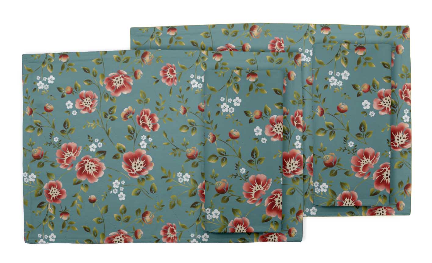 Details about / S4Sassy Pecan Leaves /& Camellia Japonica Tablemats With Napkins set-FL-819E