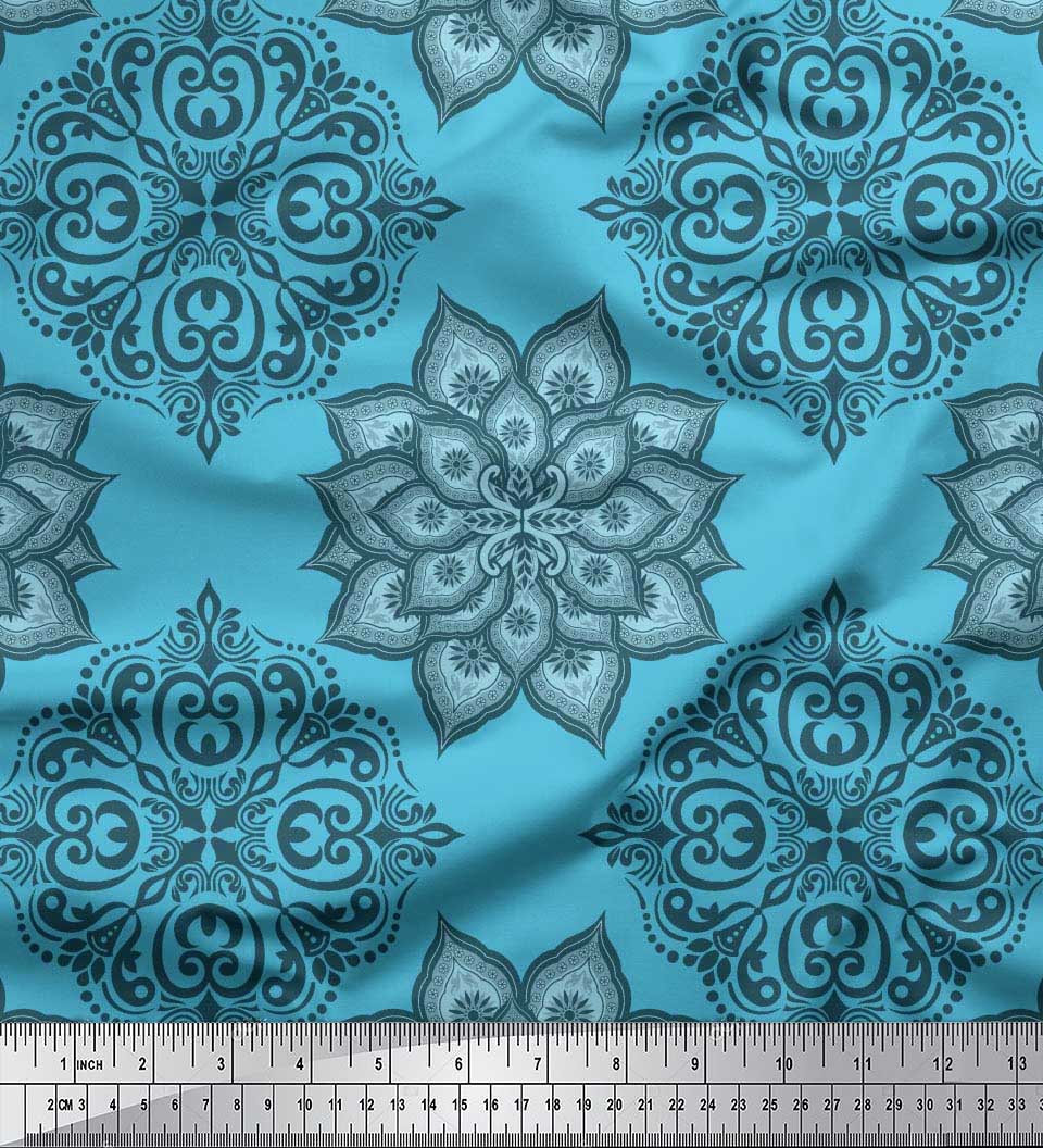 øjenvipper Fysik kød Soimoi Blue Cotton Poplin Fabric Floral Mandala Print Fabric by-HPW | eBay