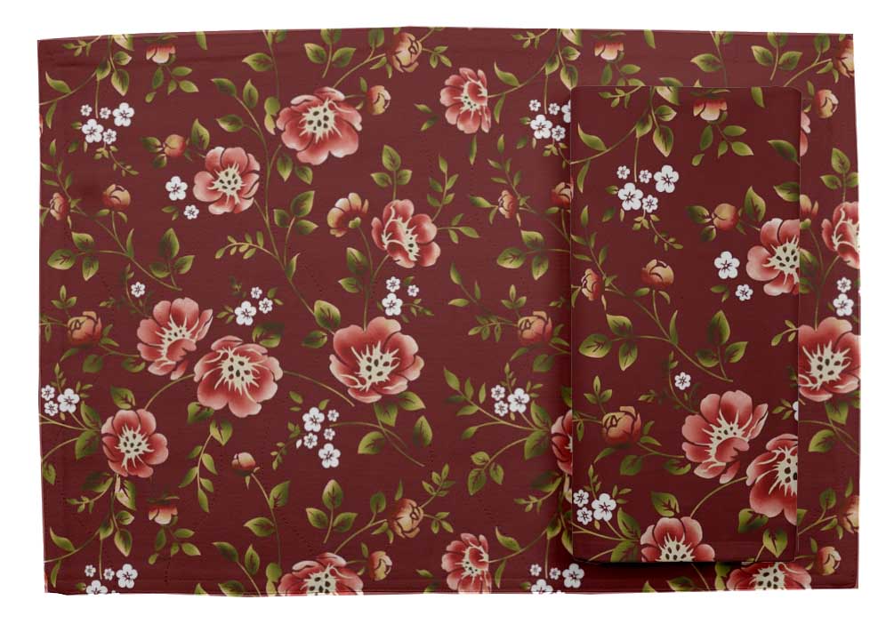 Details about / S4Sassy Pecan Leaves /& Camellia Japonica Tablemats With Napkins set-FL-819E